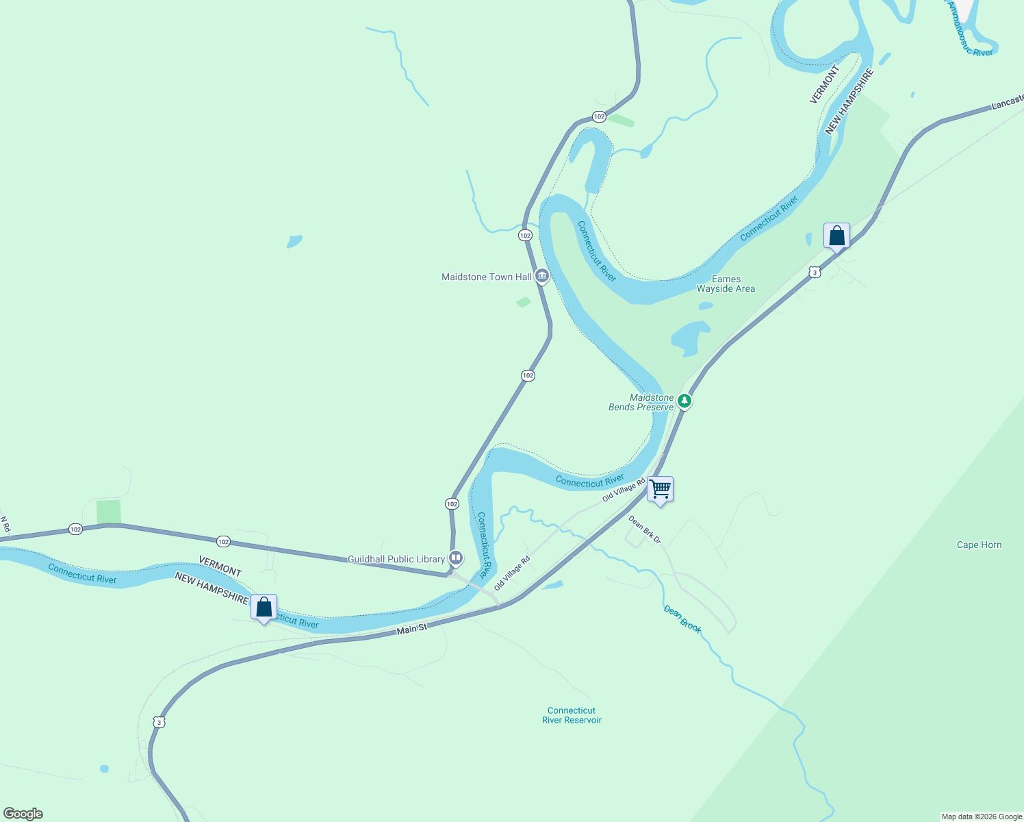 map of restaurants, bars, coffee shops, grocery stores, and more near 82 Vermont 102 in Maidstone