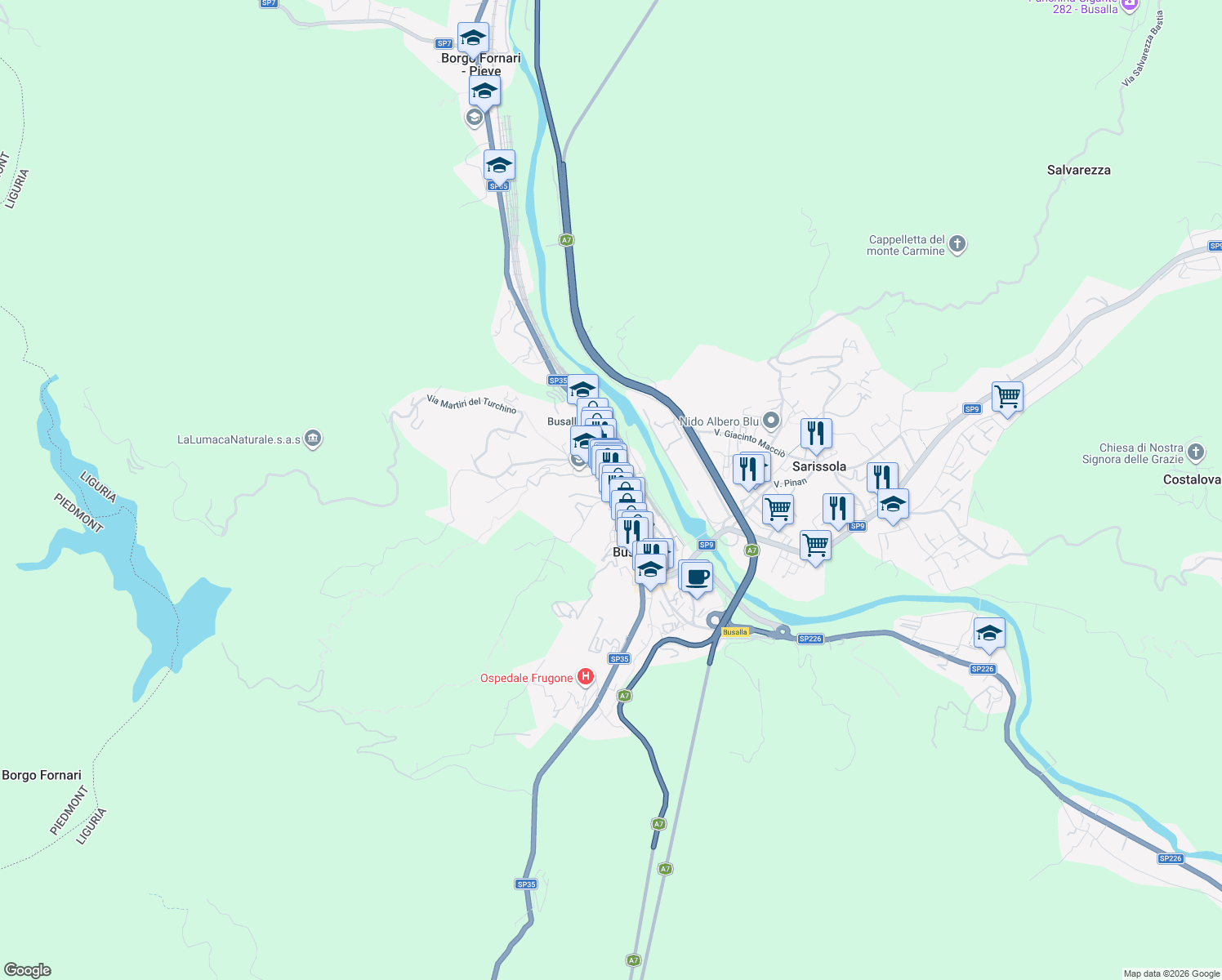 map of restaurants, bars, coffee shops, grocery stores, and more near 1 Via Levrero in Busalla