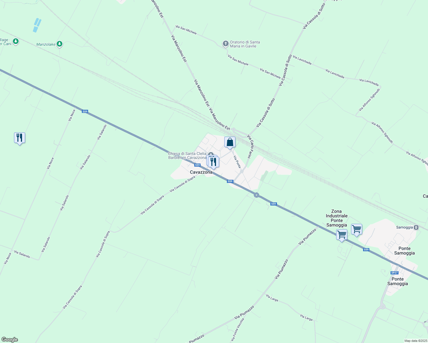 map of restaurants, bars, coffee shops, grocery stores, and more near 8C Via Cassola di Sotto in Cavazzona