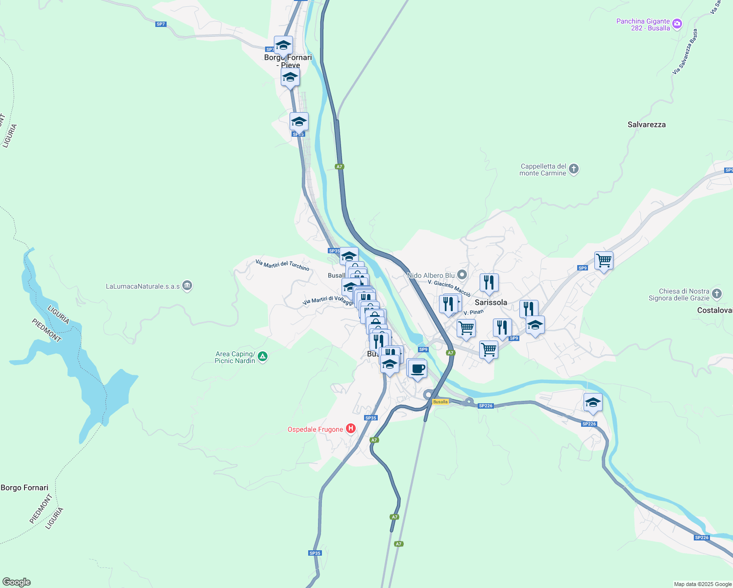 map of restaurants, bars, coffee shops, grocery stores, and more near 4 Via M. Martignone in Busalla
