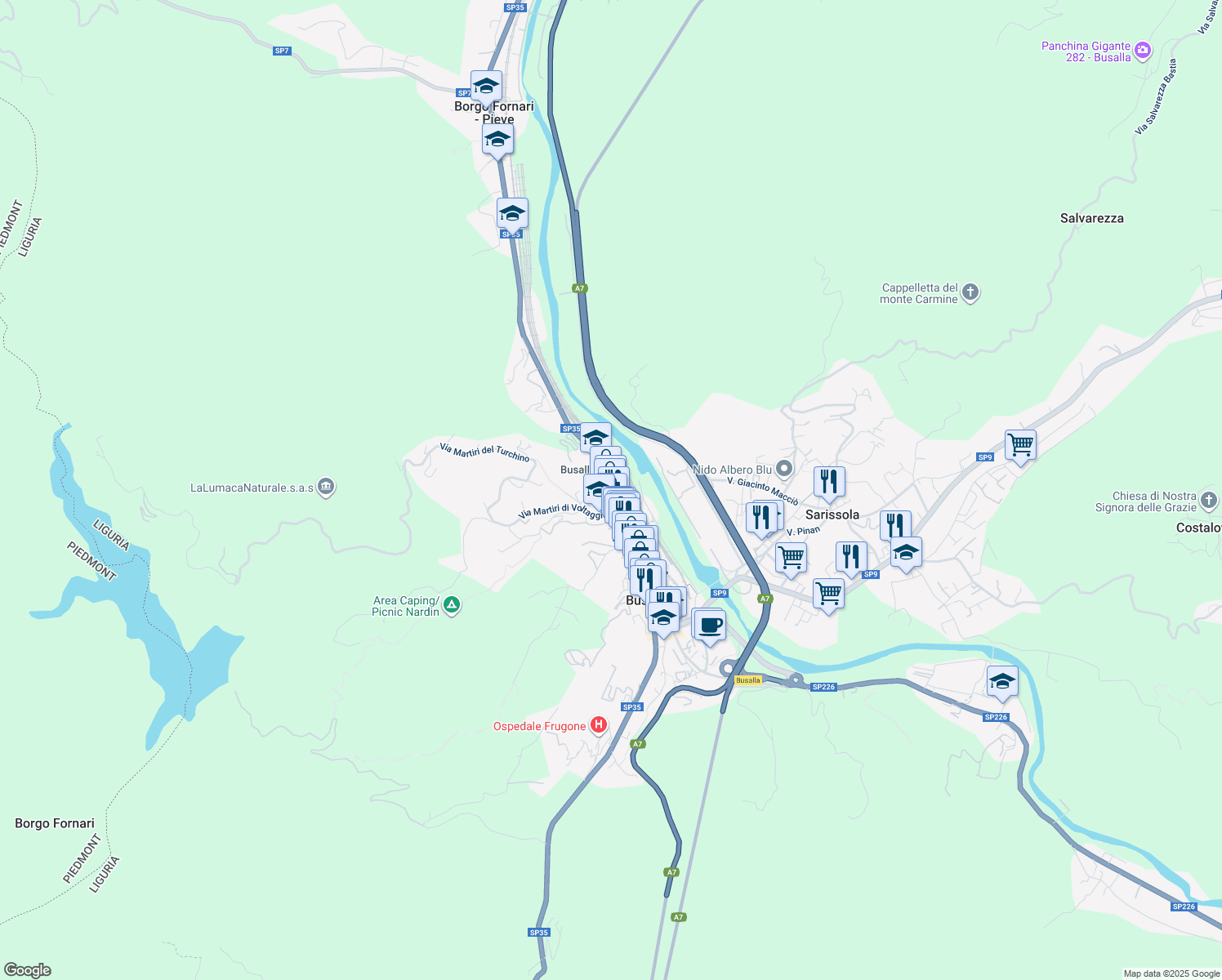 map of restaurants, bars, coffee shops, grocery stores, and more near 4 Via M. Martignone in Busalla