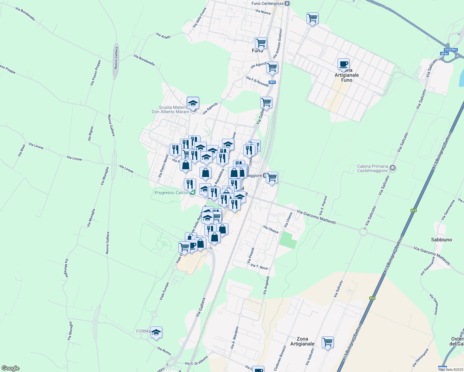 map of restaurants, bars, coffee shops, grocery stores, and more near 202 Via Antonio Gramsci in Progresso
