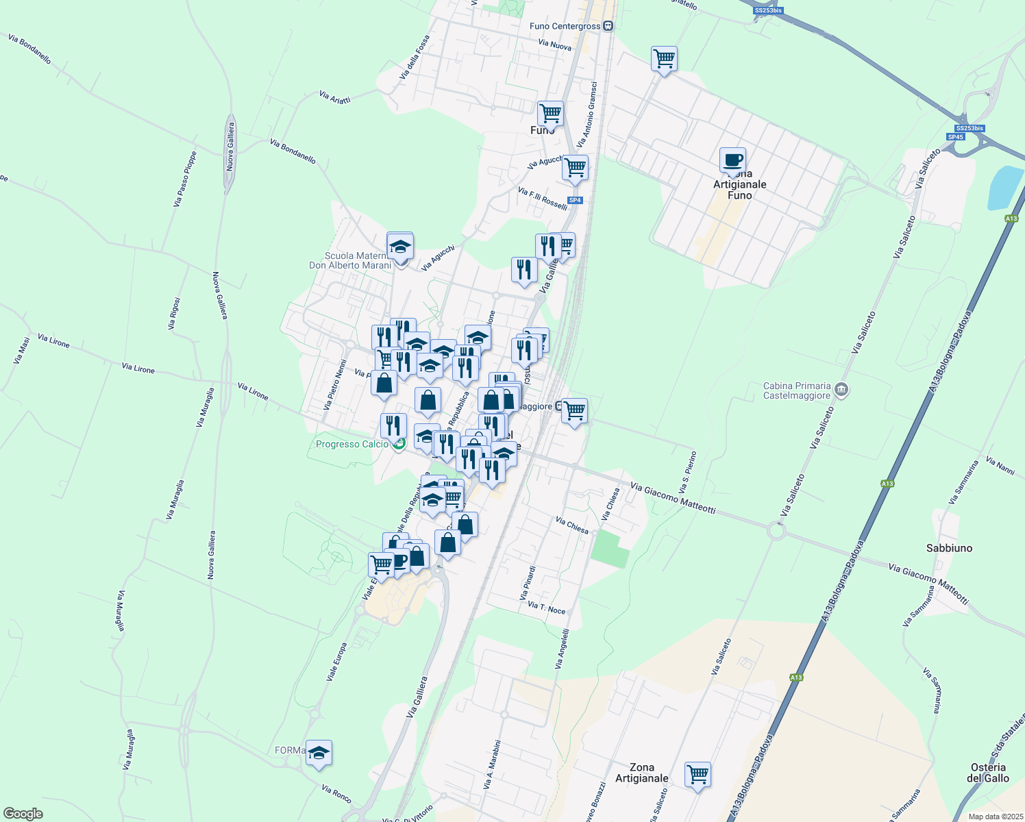 map of restaurants, bars, coffee shops, grocery stores, and more near 202 Via Antonio Gramsci in Progresso