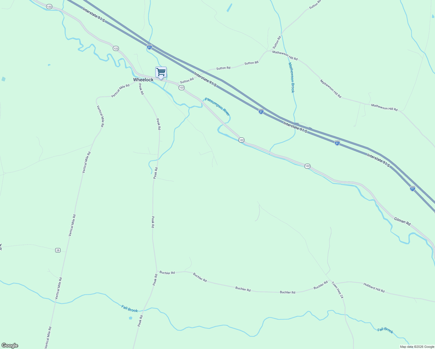 map of restaurants, bars, coffee shops, grocery stores, and more near 3415 Fall Brook Road in Wheelock