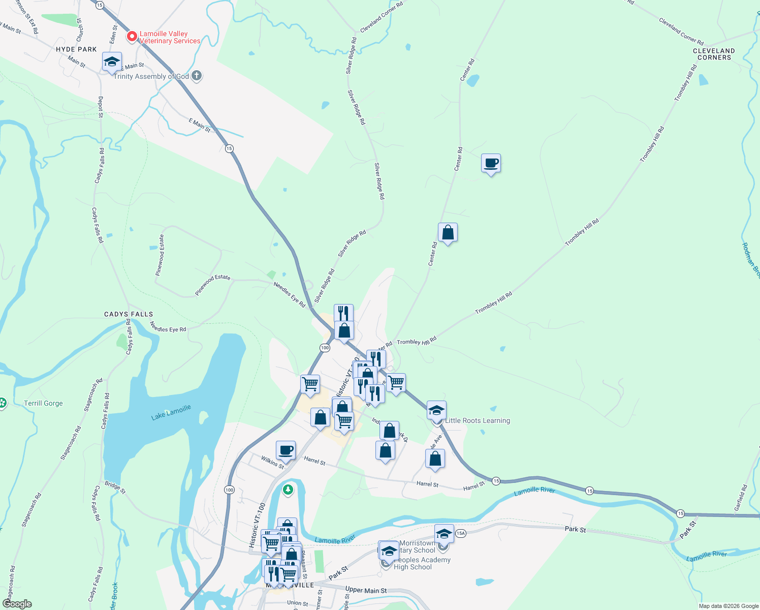 map of restaurants, bars, coffee shops, grocery stores, and more near 218 Sunset Dr in Morristown