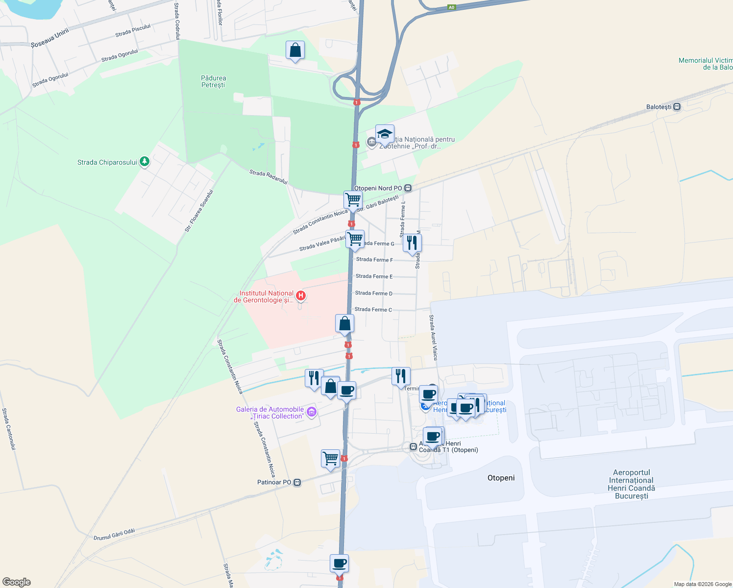 map of restaurants, bars, coffee shops, grocery stores, and more near 8 Strada Fermei D in Otopeni
