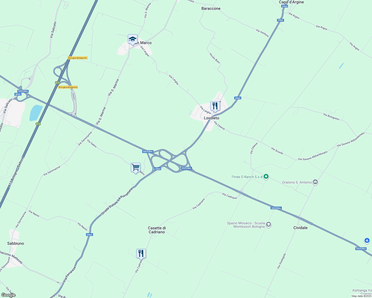 map of restaurants, bars, coffee shops, grocery stores, and more near 13 Strada Statale 64 Porrettana in Città Metropolitana di Bologna
