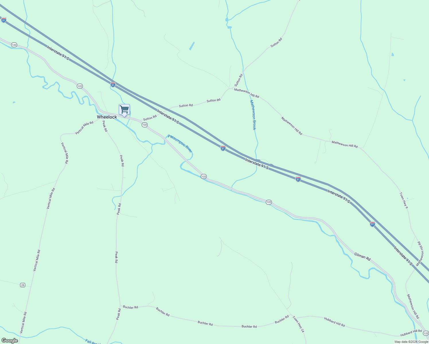 map of restaurants, bars, coffee shops, grocery stores, and more near 470 Vermont 122 in Wheelock