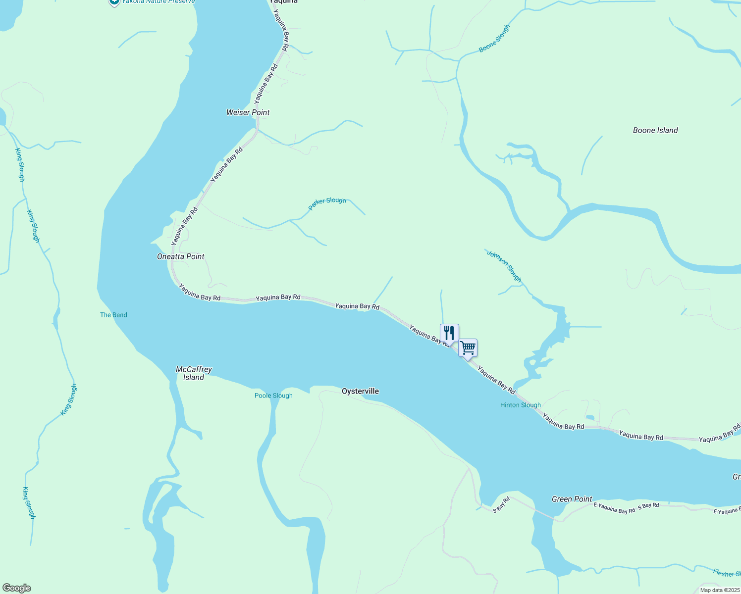 map of restaurants, bars, coffee shops, grocery stores, and more near 6365 Yaquina Bay Road in Newport