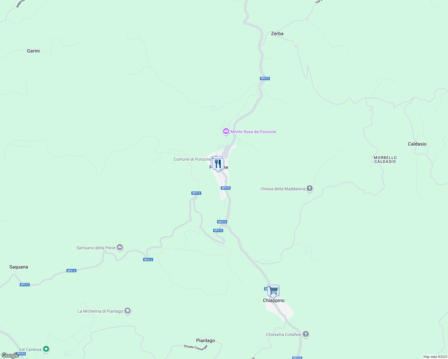 map of restaurants, bars, coffee shops, grocery stores, and more near 23 Via Guglielmo Marconi in Ponzone