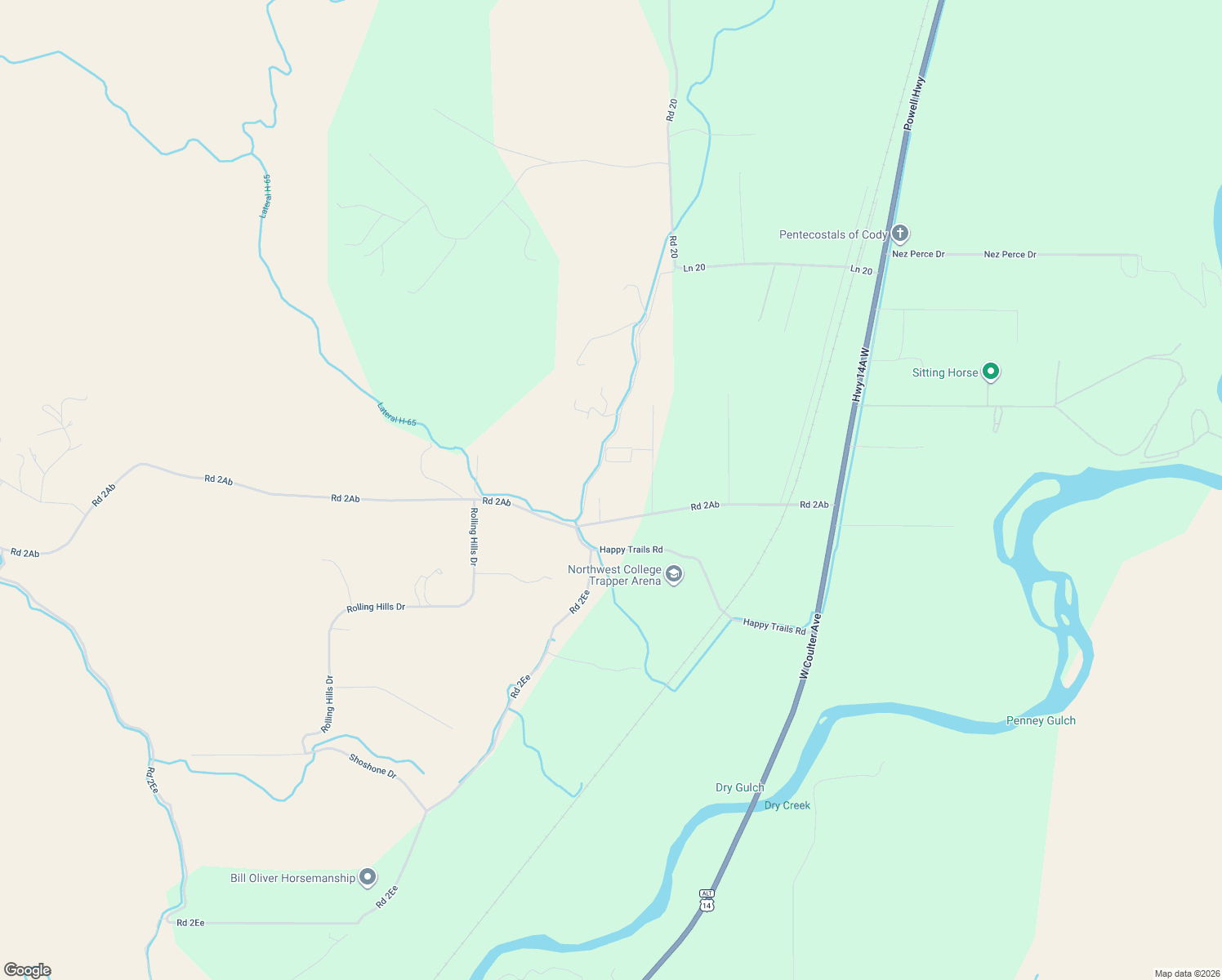 map of restaurants, bars, coffee shops, grocery stores, and more near 12 Cottontail Lane in Cody