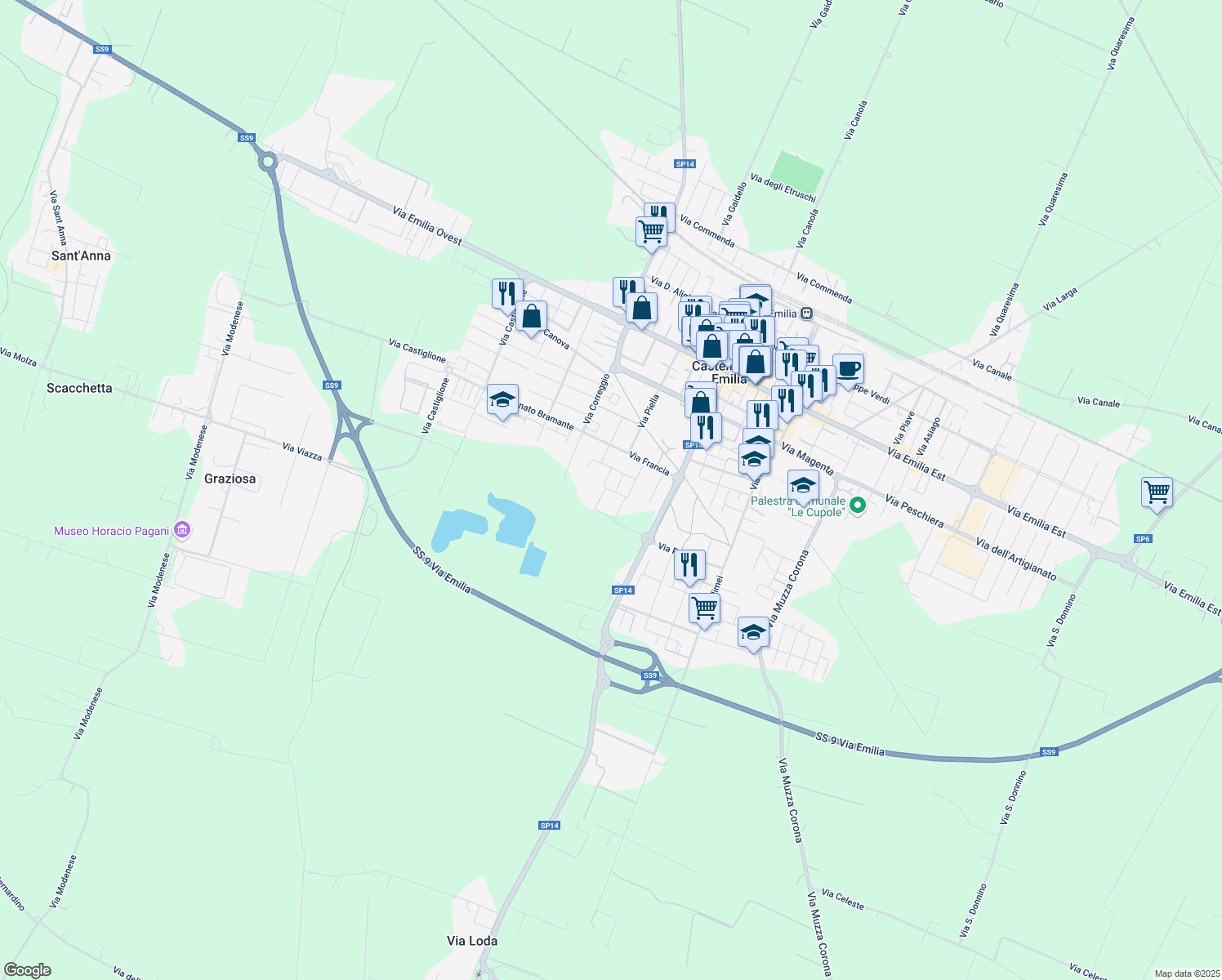 map of restaurants, bars, coffee shops, grocery stores, and more near in Provincia di Modena