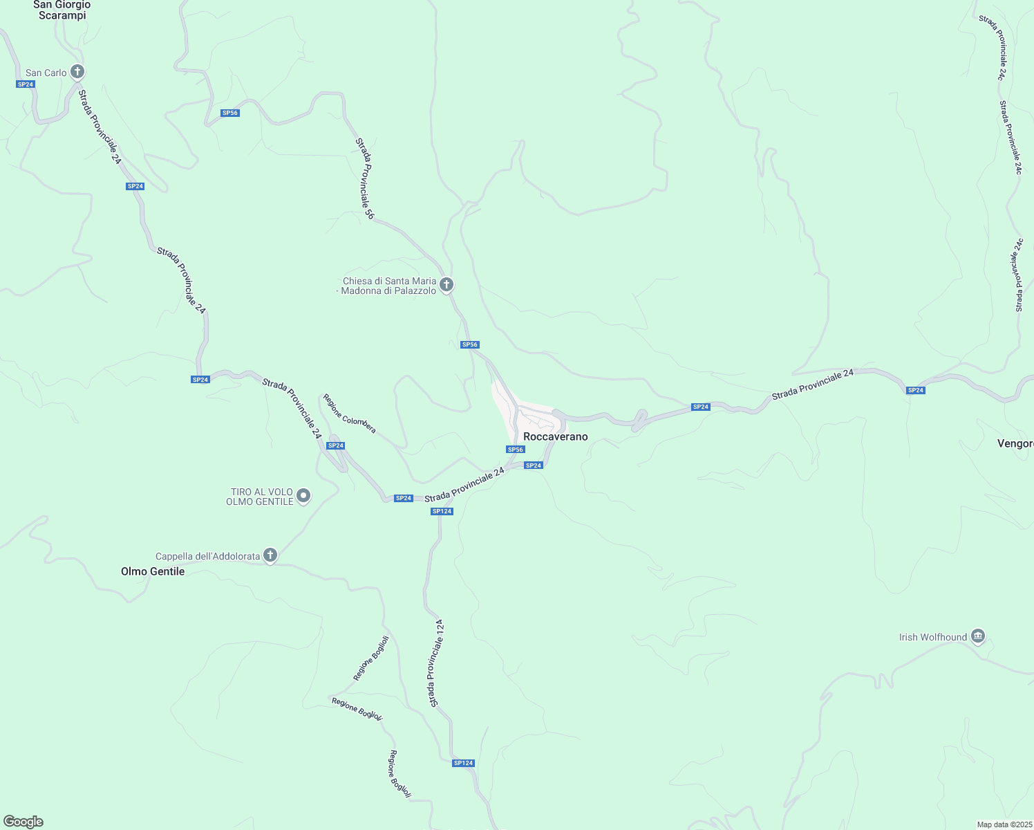 map of restaurants, bars, coffee shops, grocery stores, and more near 38 Via Roma in Roccaverano