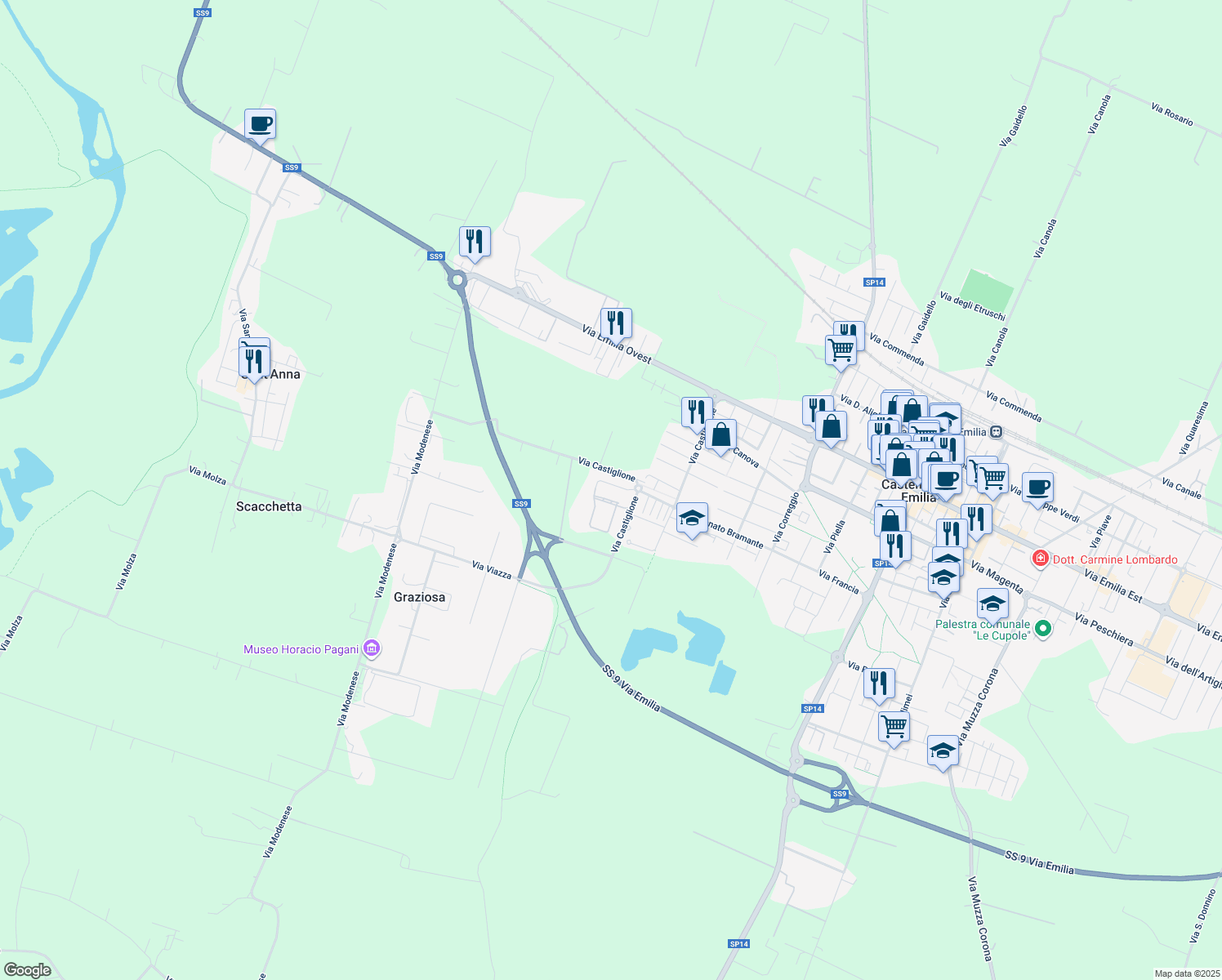 map of restaurants, bars, coffee shops, grocery stores, and more near 7 Via Beato Angelico in Castelfranco Emilia