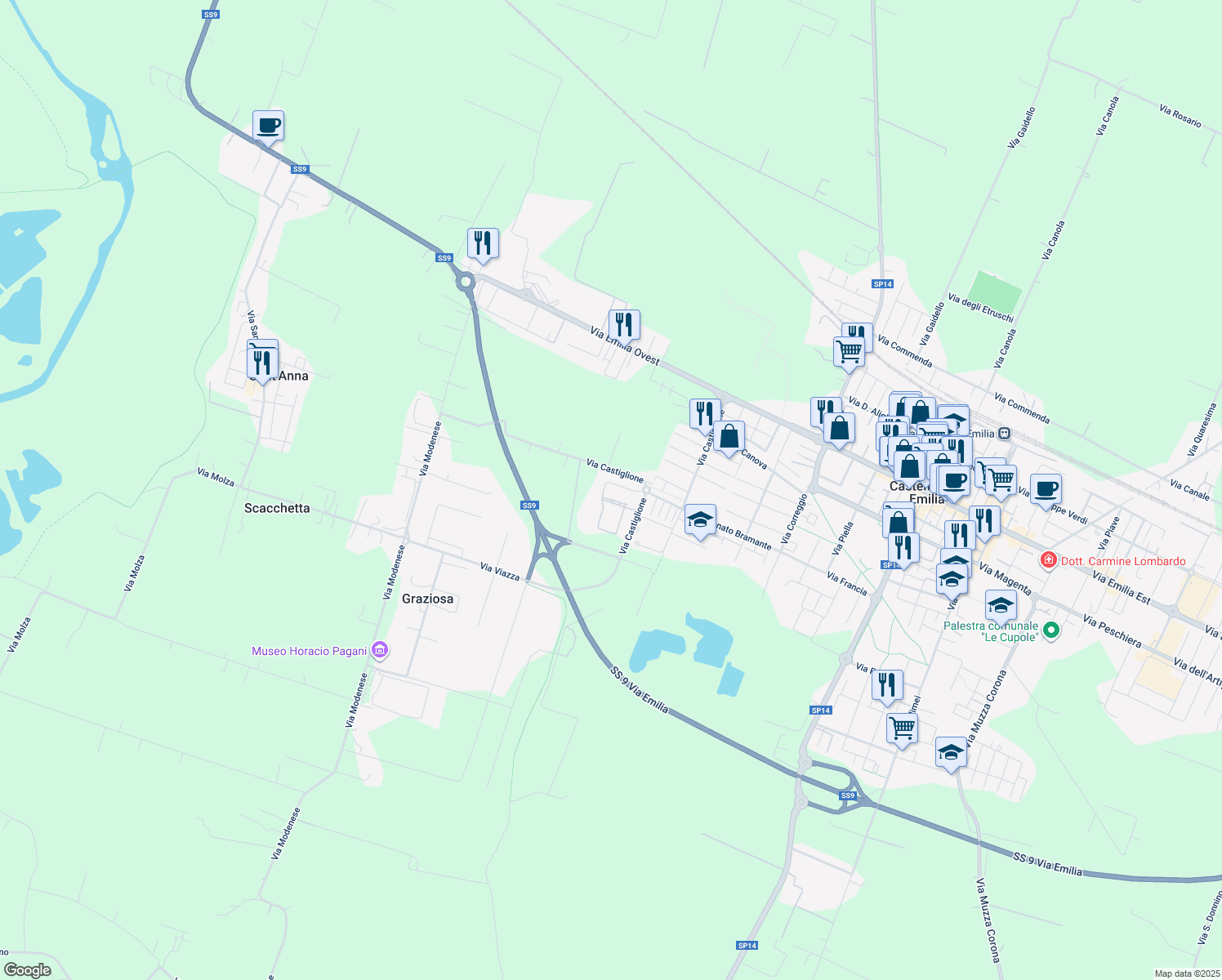 map of restaurants, bars, coffee shops, grocery stores, and more near 7 Via Beato Angelico in Castelfranco Emilia
