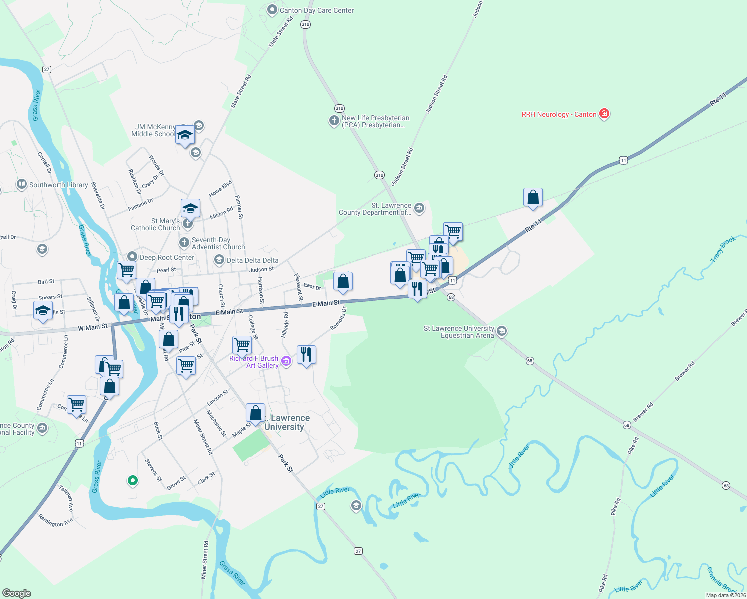 map of restaurants, bars, coffee shops, grocery stores, and more near 98 E Main St in Canton