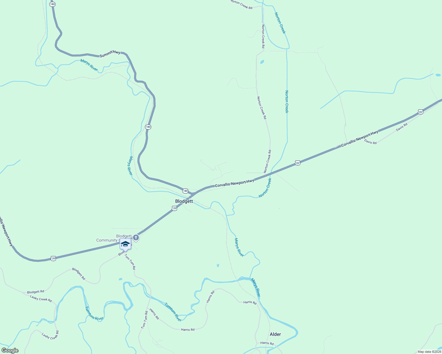 map of restaurants, bars, coffee shops, grocery stores, and more near 21463 Porter Road in Blodgett