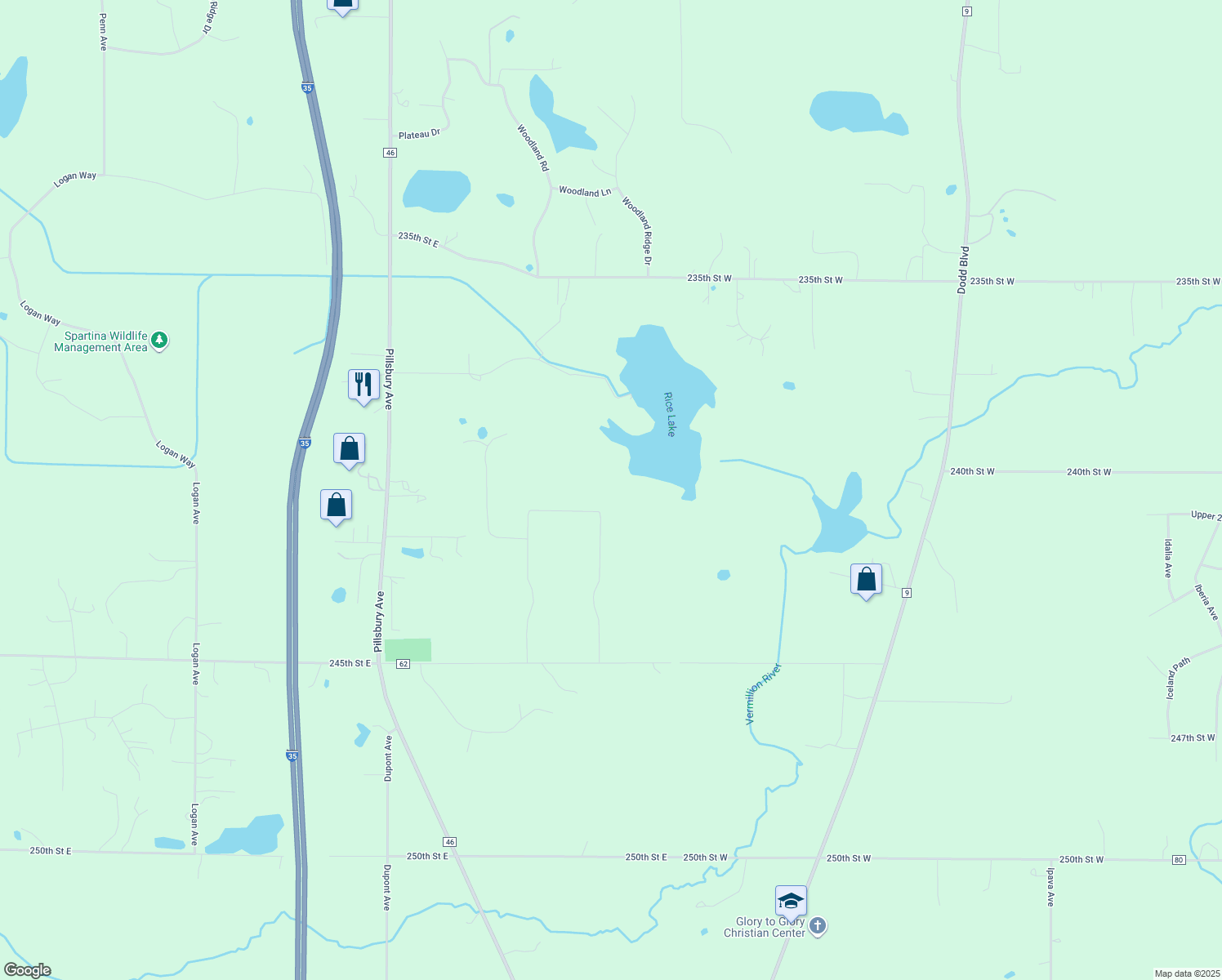 map of restaurants, bars, coffee shops, grocery stores, and more near 11790 241st Street East in Lakeville