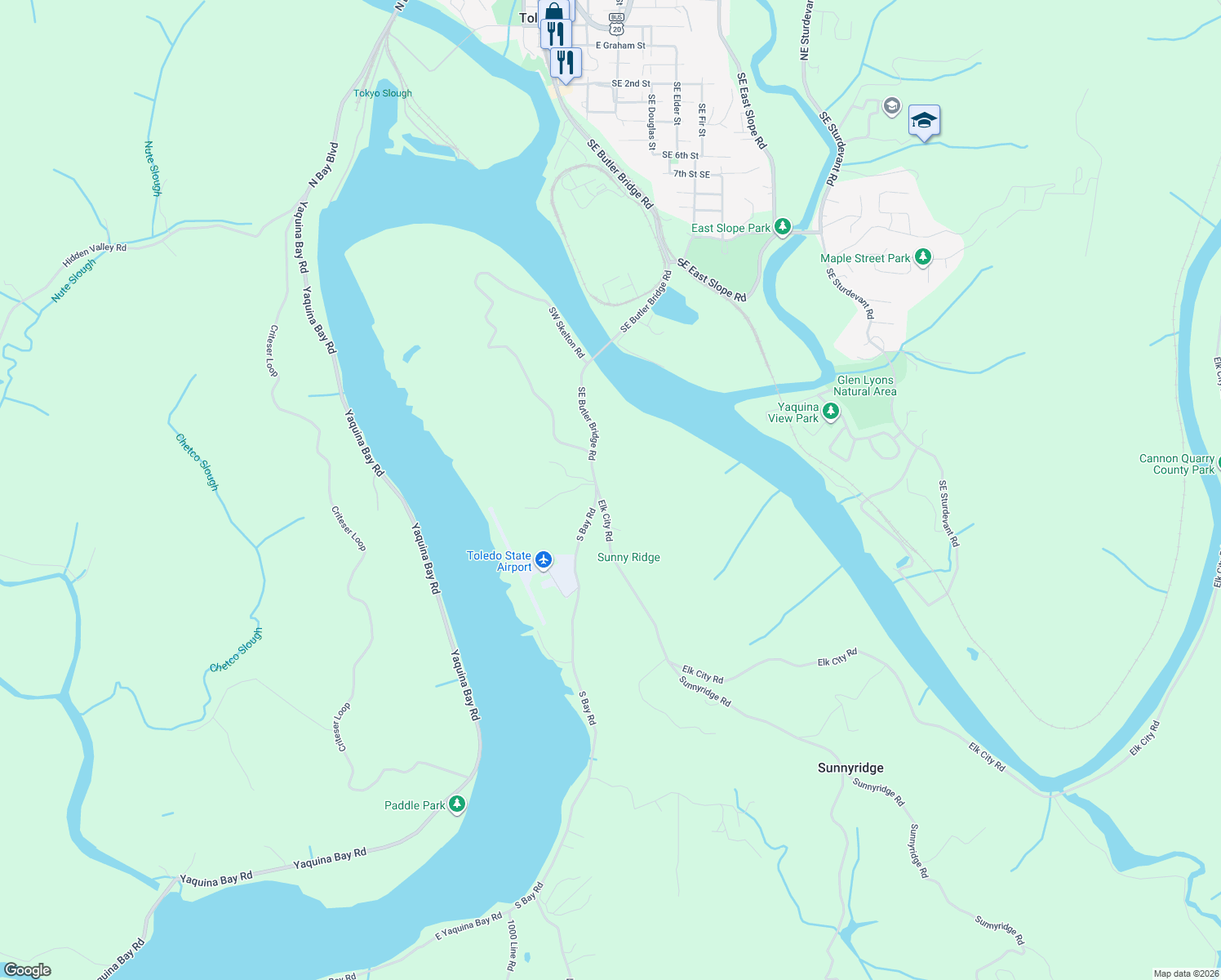map of restaurants, bars, coffee shops, grocery stores, and more near 350 Elk City Road in Toledo