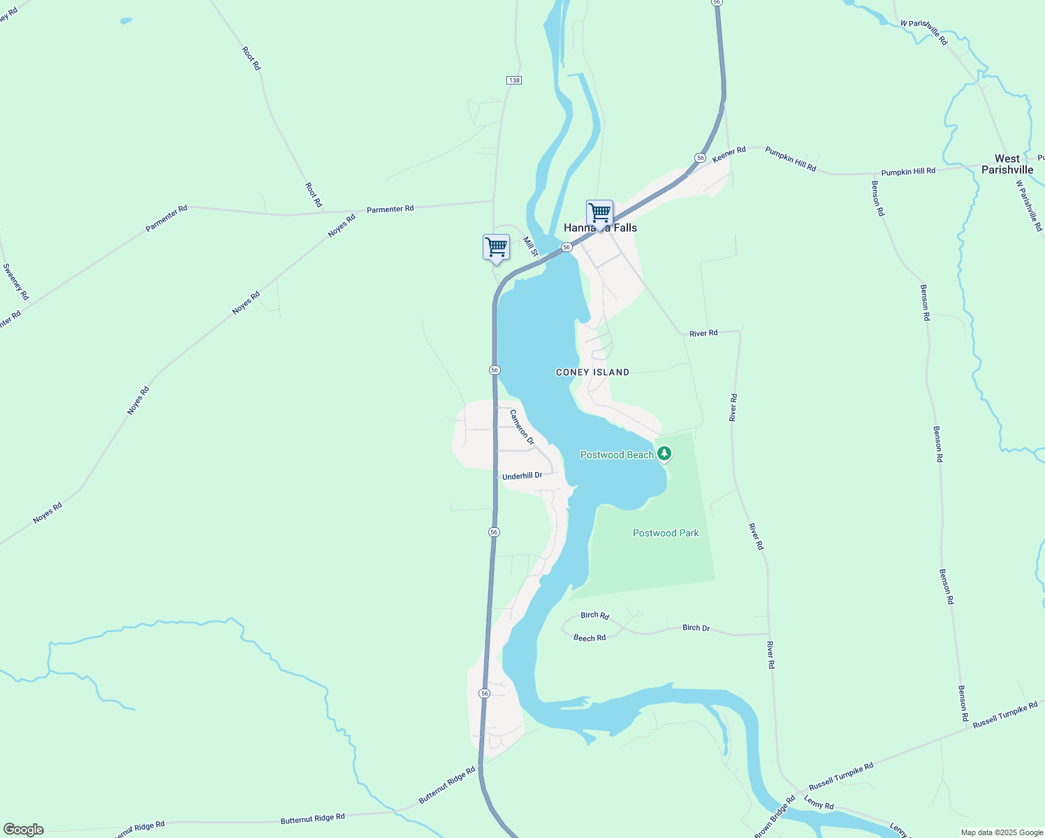 map of restaurants, bars, coffee shops, grocery stores, and more near 17 Cameron Dr in Potsdam