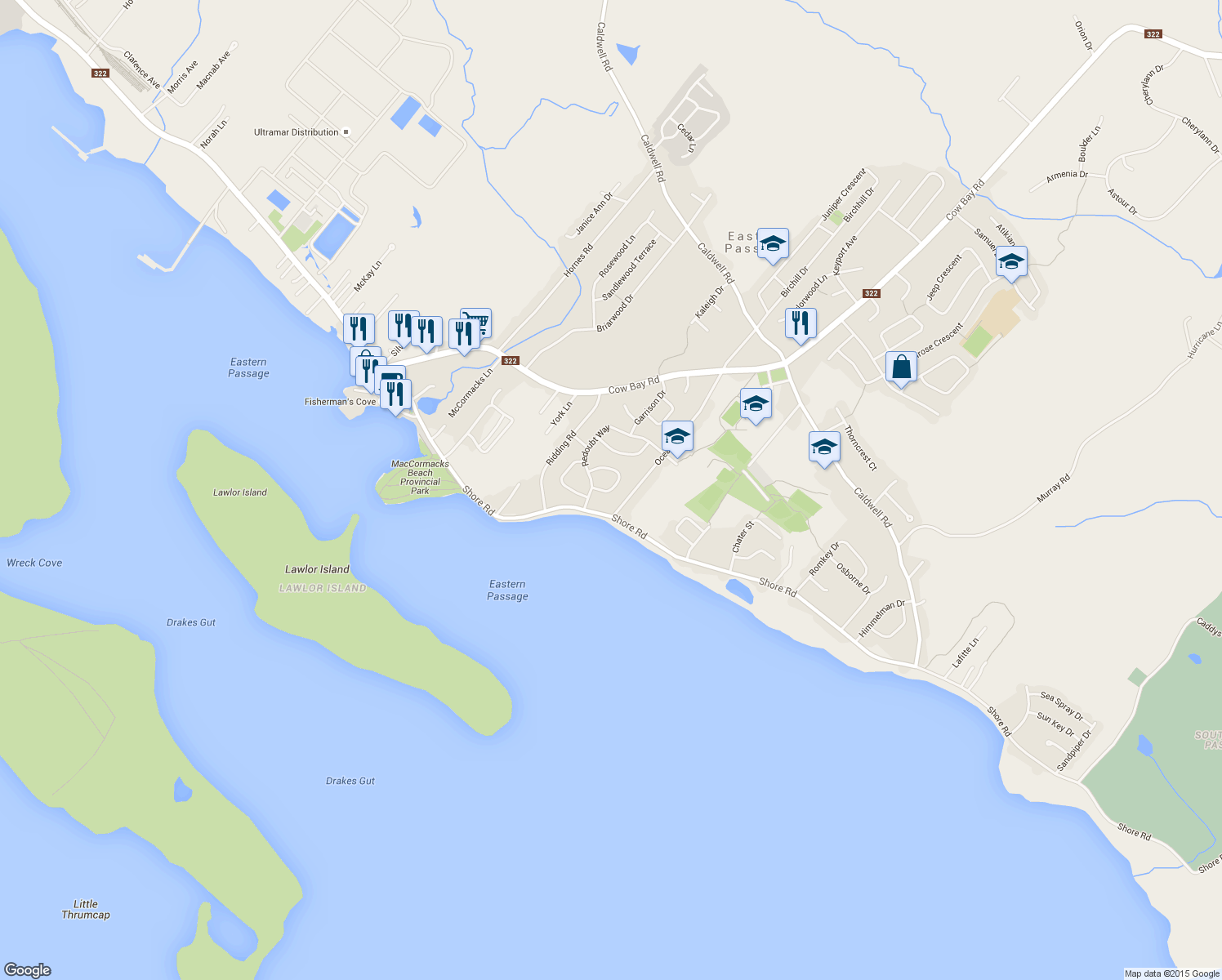 map of restaurants, bars, coffee shops, grocery stores, and more near 25 Cannon Crescent in Eastern Passage