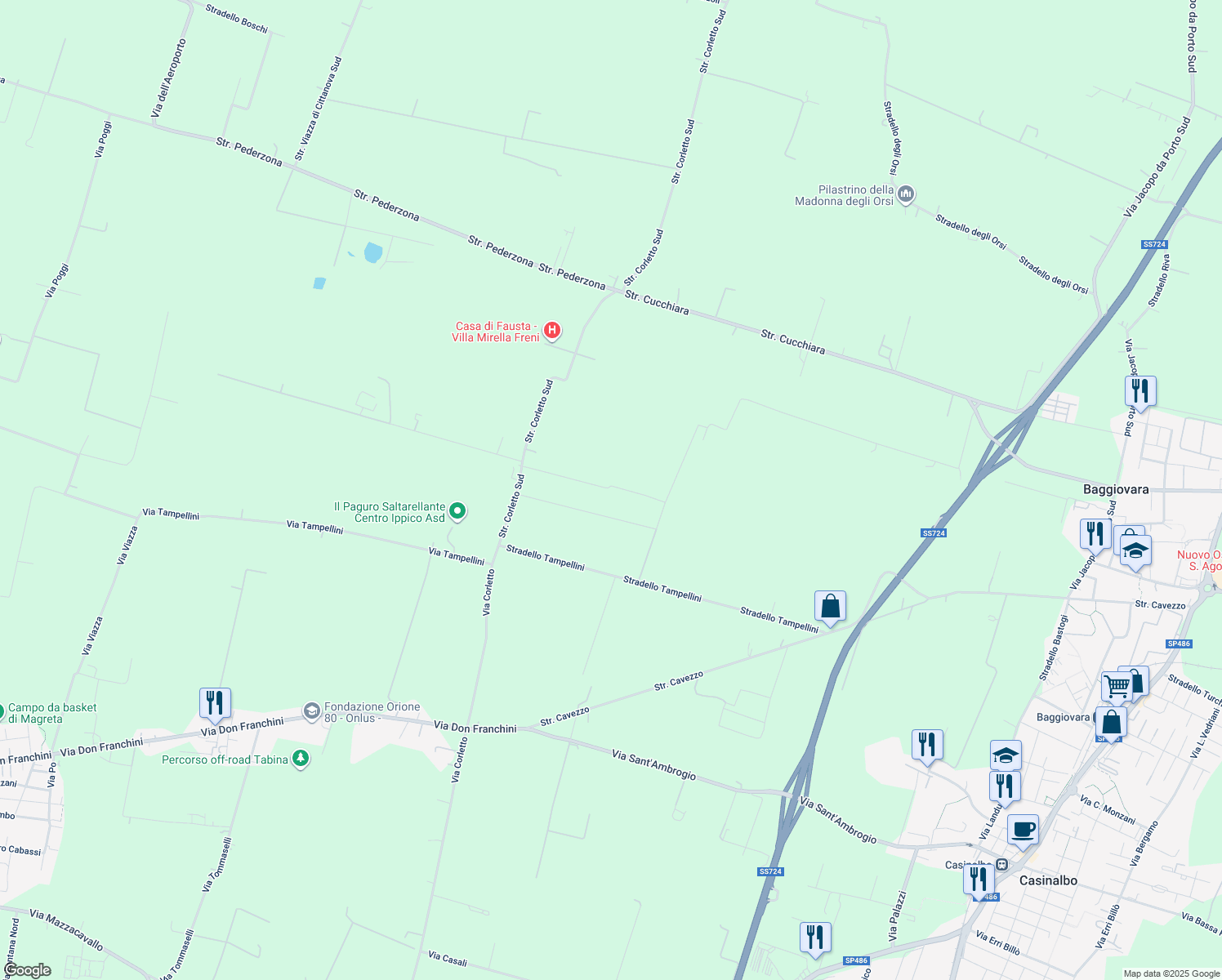 map of restaurants, bars, coffee shops, grocery stores, and more near 417 Strada Corletto Sud in Modena