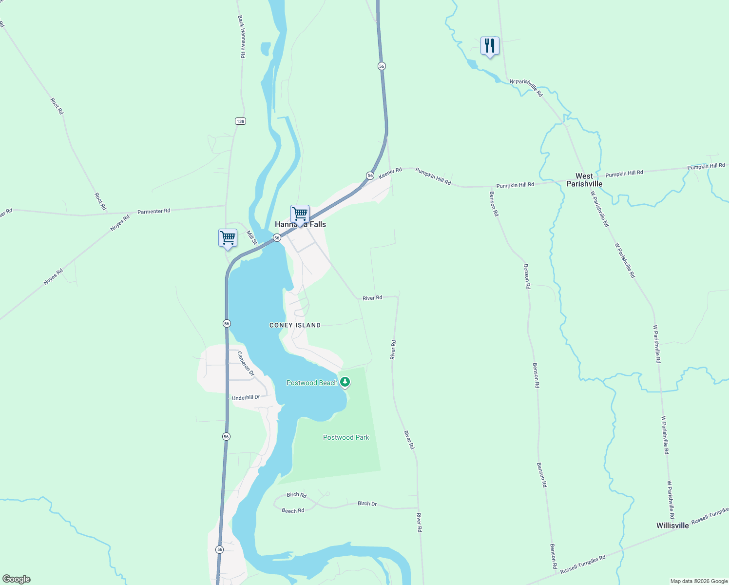 map of restaurants, bars, coffee shops, grocery stores, and more near 2007 River Rd in Potsdam