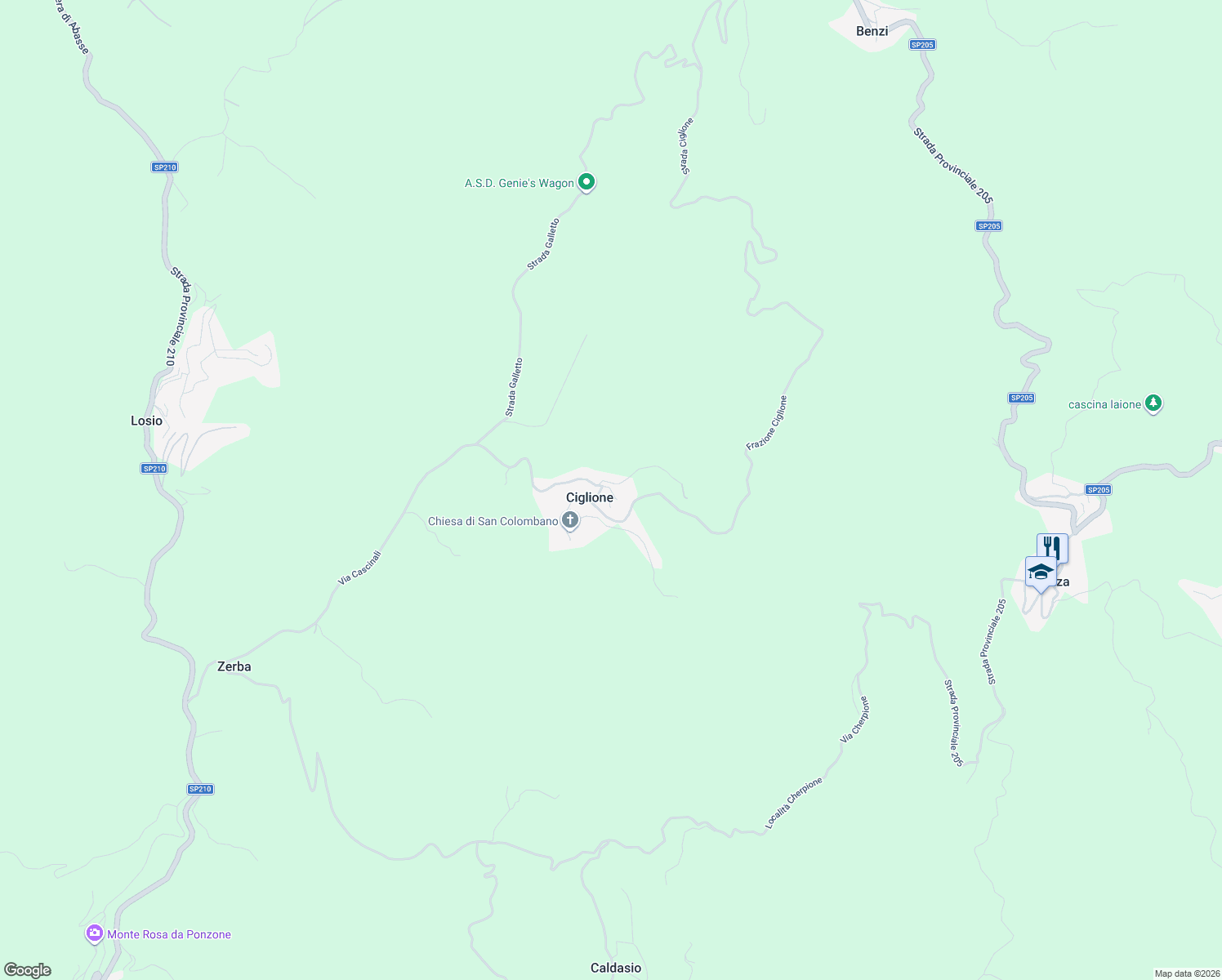 map of restaurants, bars, coffee shops, grocery stores, and more near 71 Frazione Ciglione in Ciglione