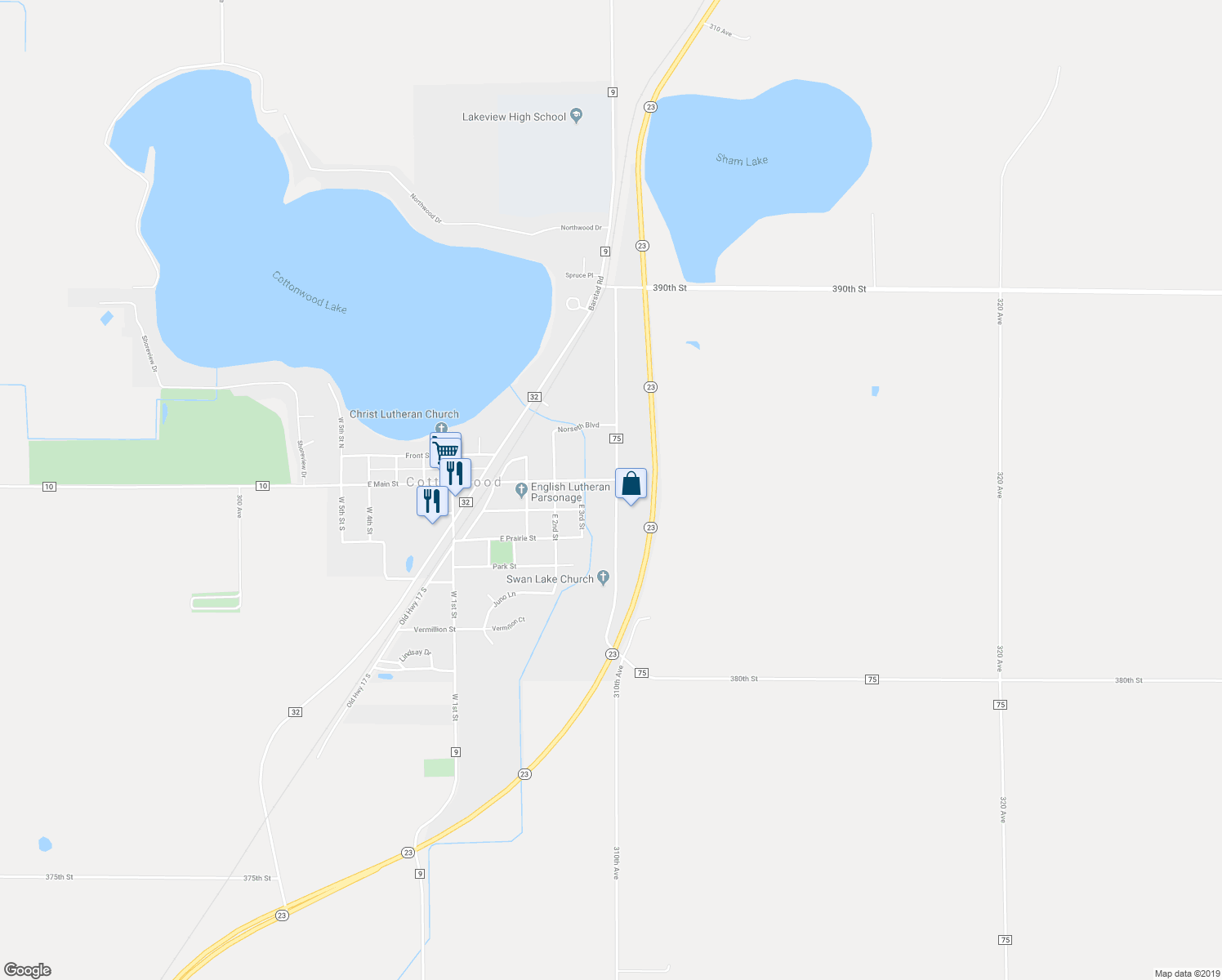 map of restaurants, bars, coffee shops, grocery stores, and more near 388 East Main Street in Cottonwood