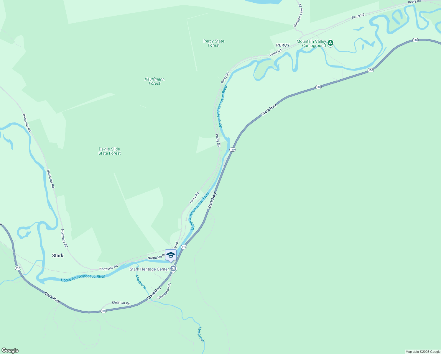 map of restaurants, bars, coffee shops, grocery stores, and more near New Hampshire 110 in Stark