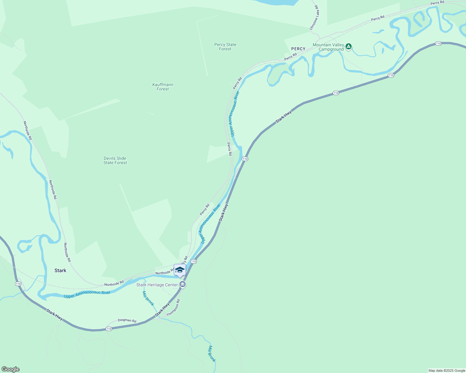 map of restaurants, bars, coffee shops, grocery stores, and more near New Hampshire 110 in Stark