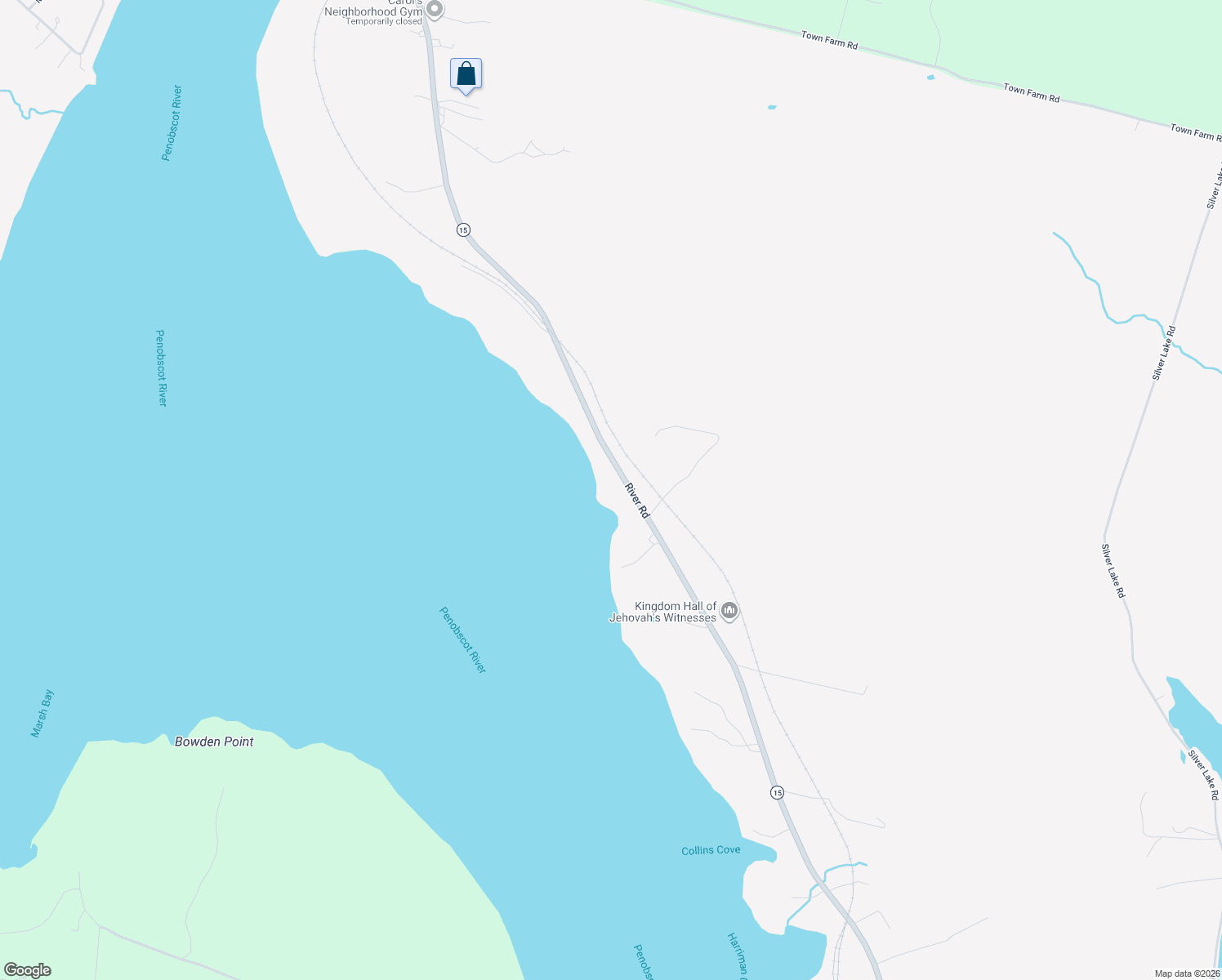 map of restaurants, bars, coffee shops, grocery stores, and more near 530 River Road in Bucksport