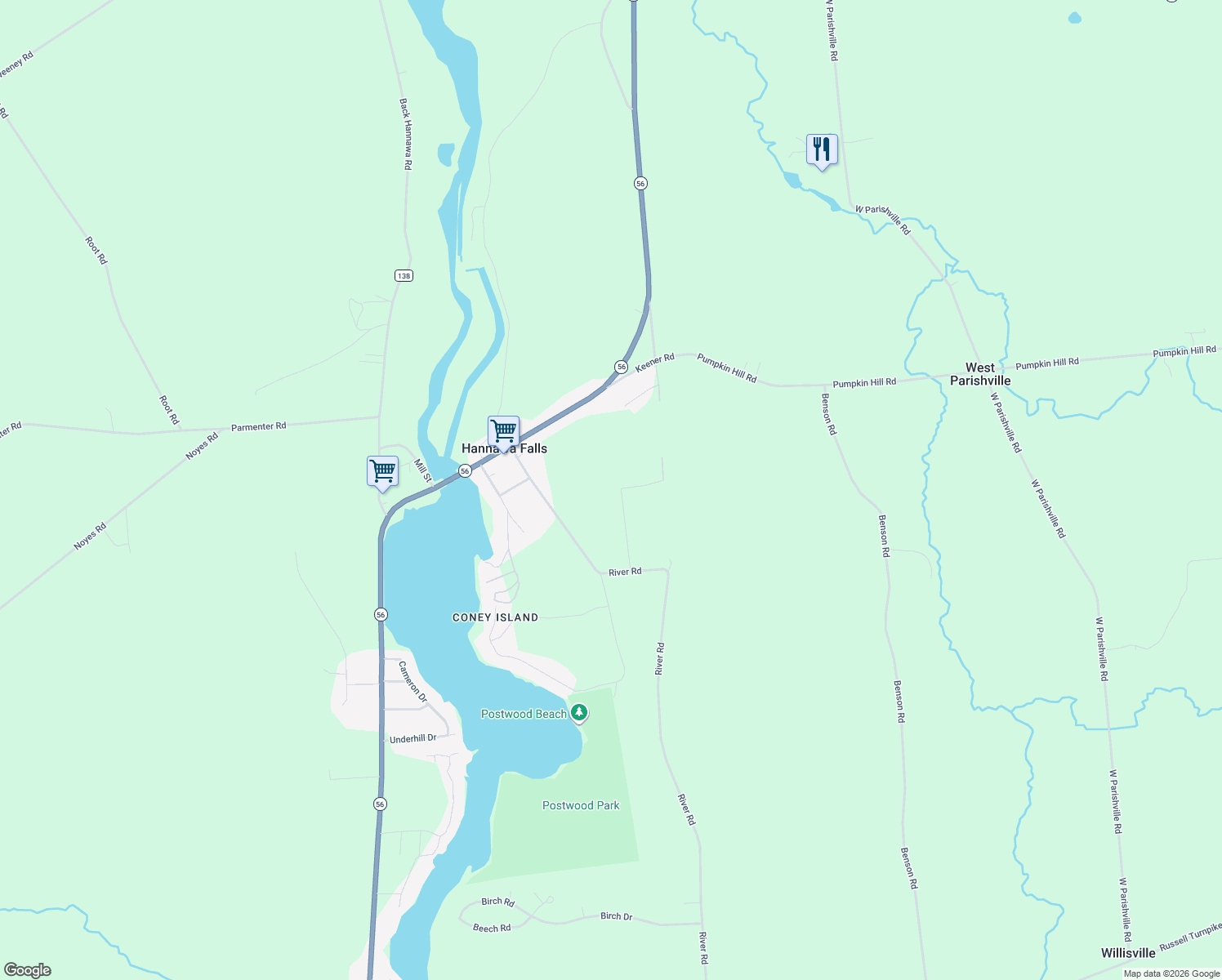 map of restaurants, bars, coffee shops, grocery stores, and more near 11 Whippoorwill Lane in Potsdam