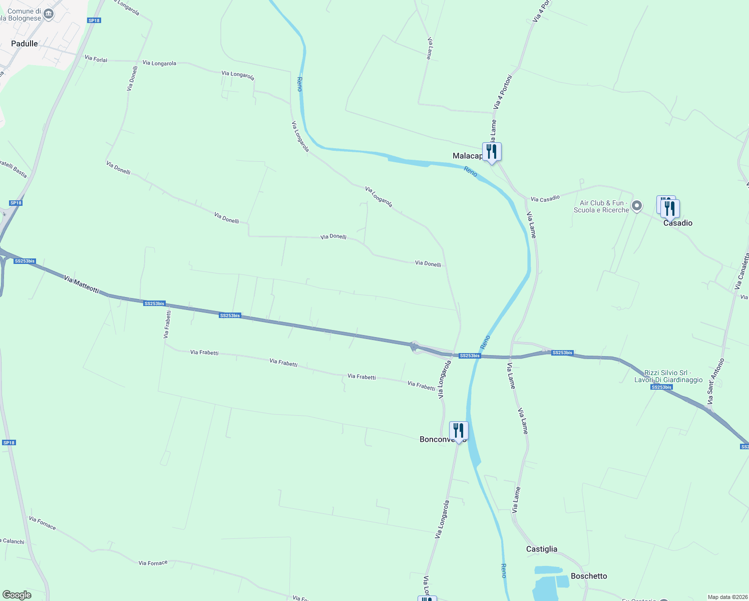 map of restaurants, bars, coffee shops, grocery stores, and more near 1 Via Gatti in Sala Bolognese