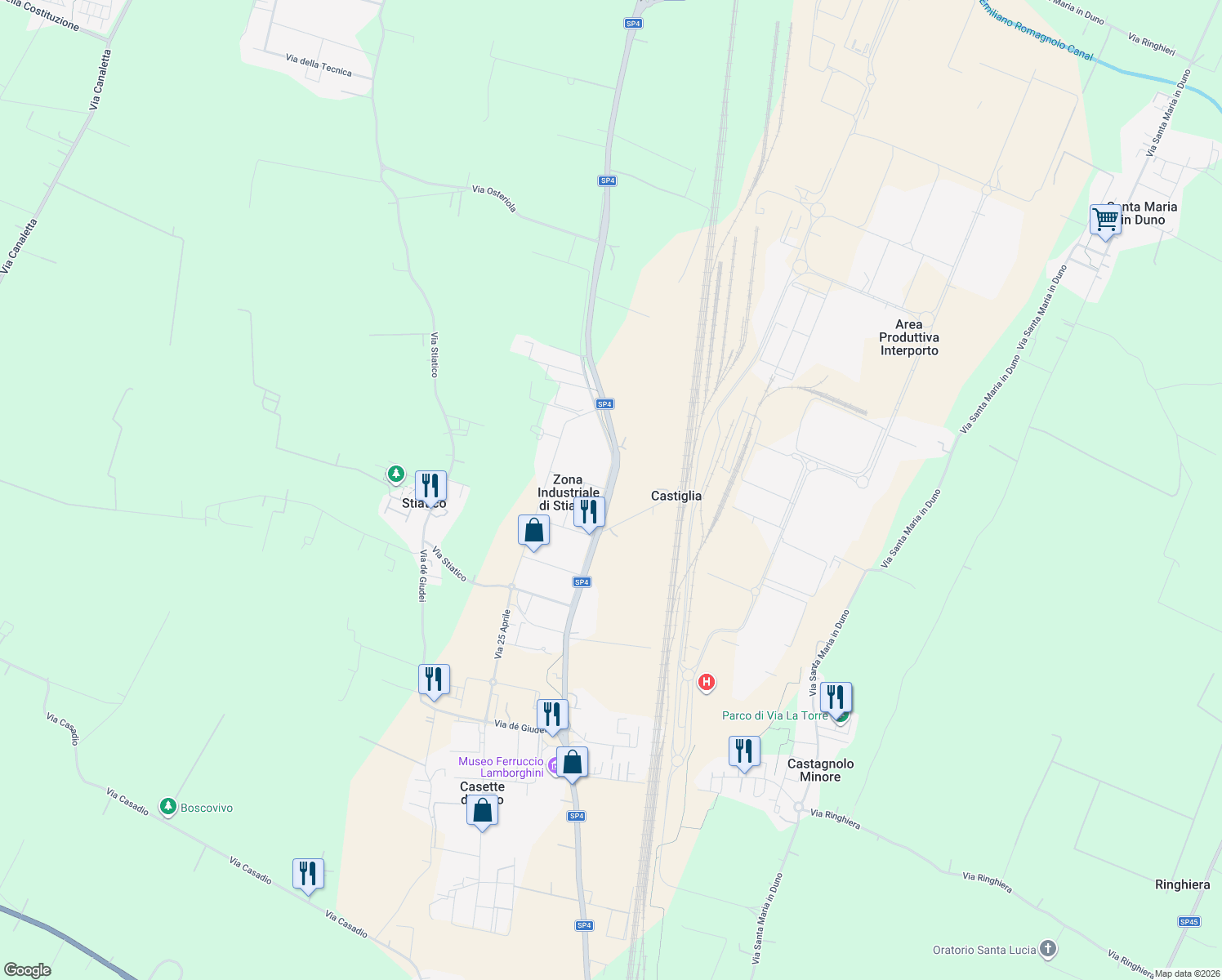 map of restaurants, bars, coffee shops, grocery stores, and more near 1 Via Oradour in Zona Industriale di Stiatico