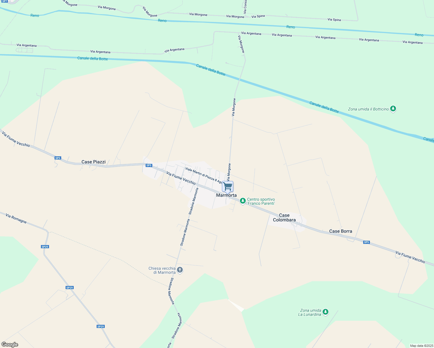 map of restaurants, bars, coffee shops, grocery stores, and more near 8 Viale Collodi in Marmorta