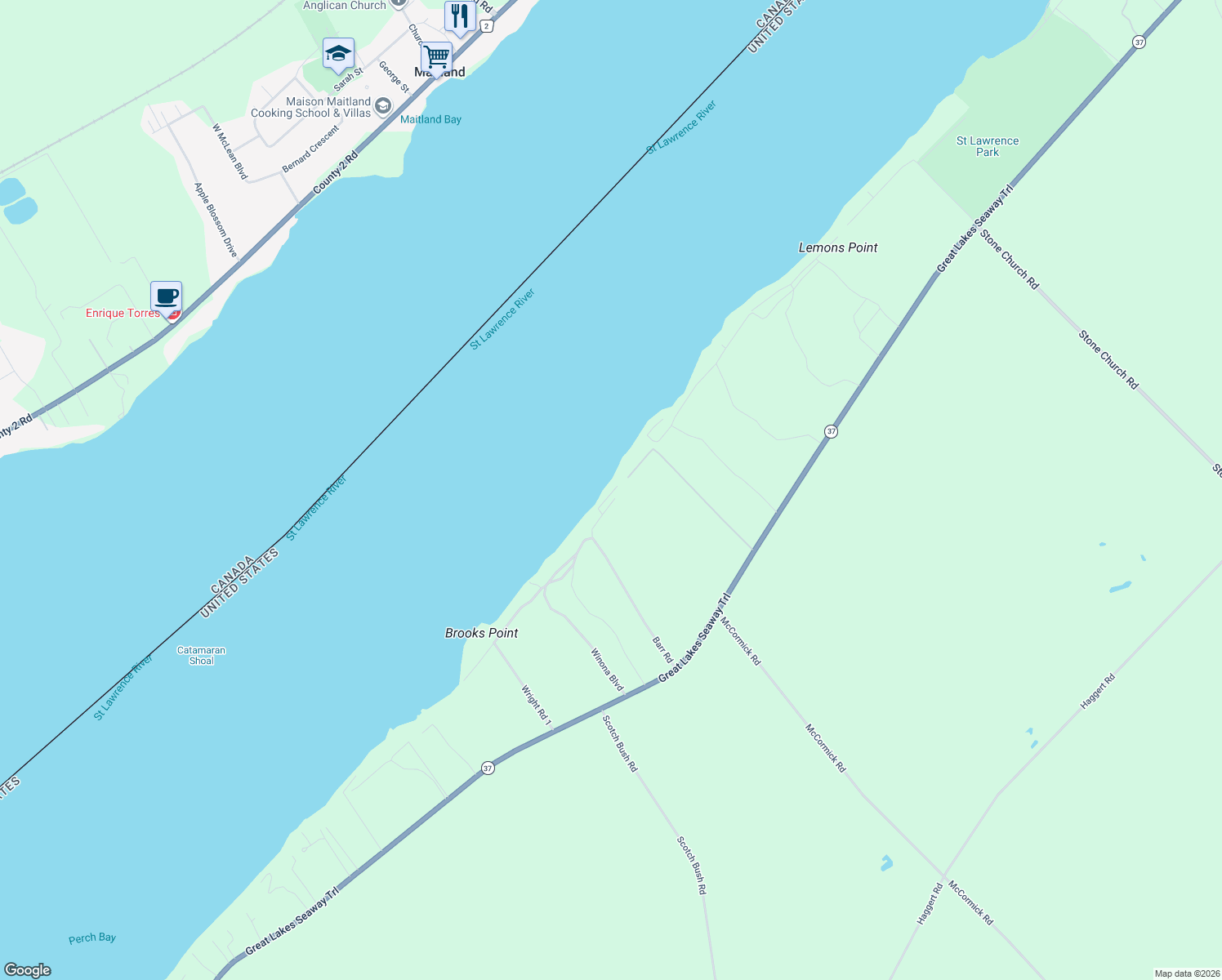 map of restaurants, bars, coffee shops, grocery stores, and more near 35 Barr Rd in Ogdensburg