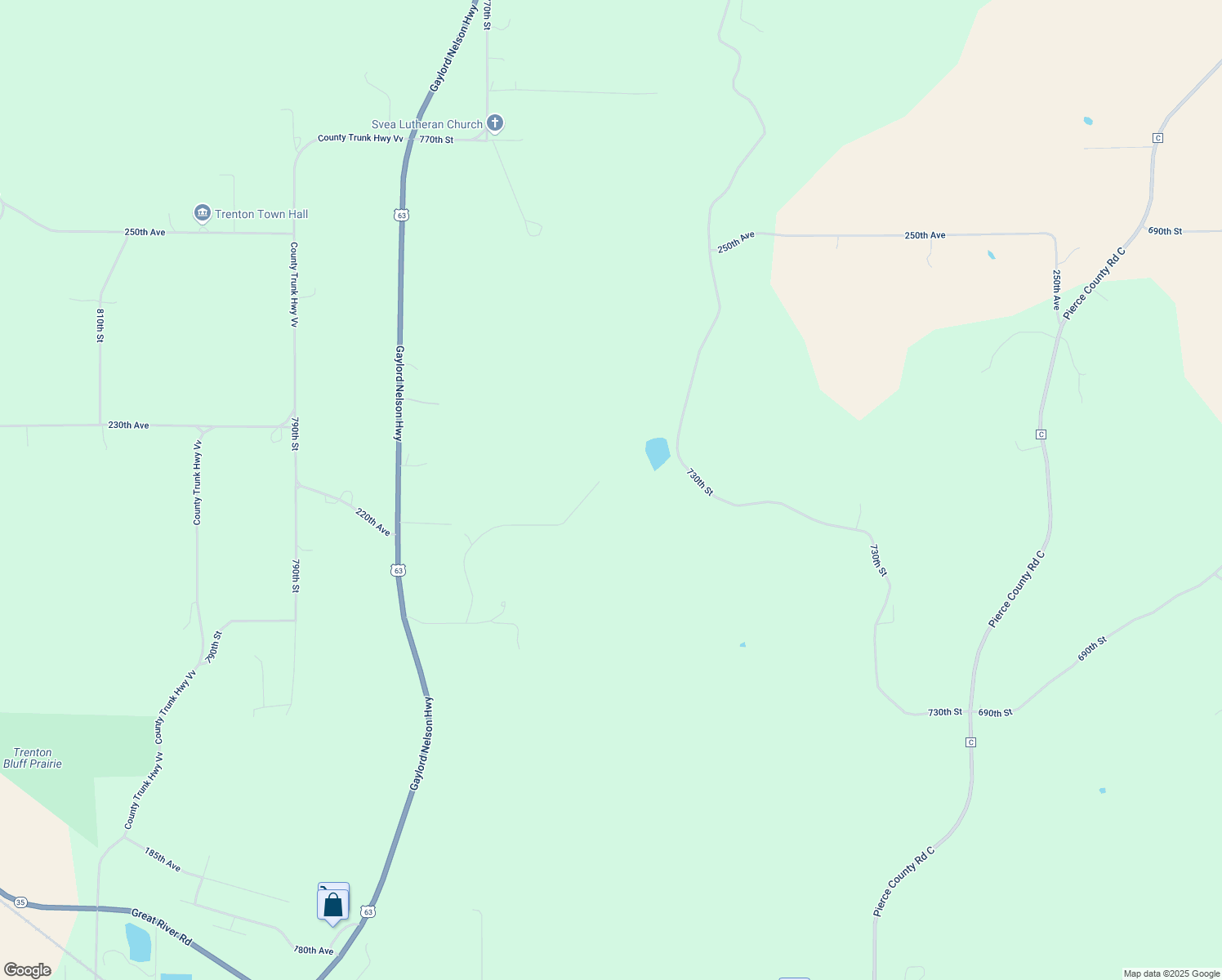 map of restaurants, bars, coffee shops, grocery stores, and more near N2282 770th Street in Hager City