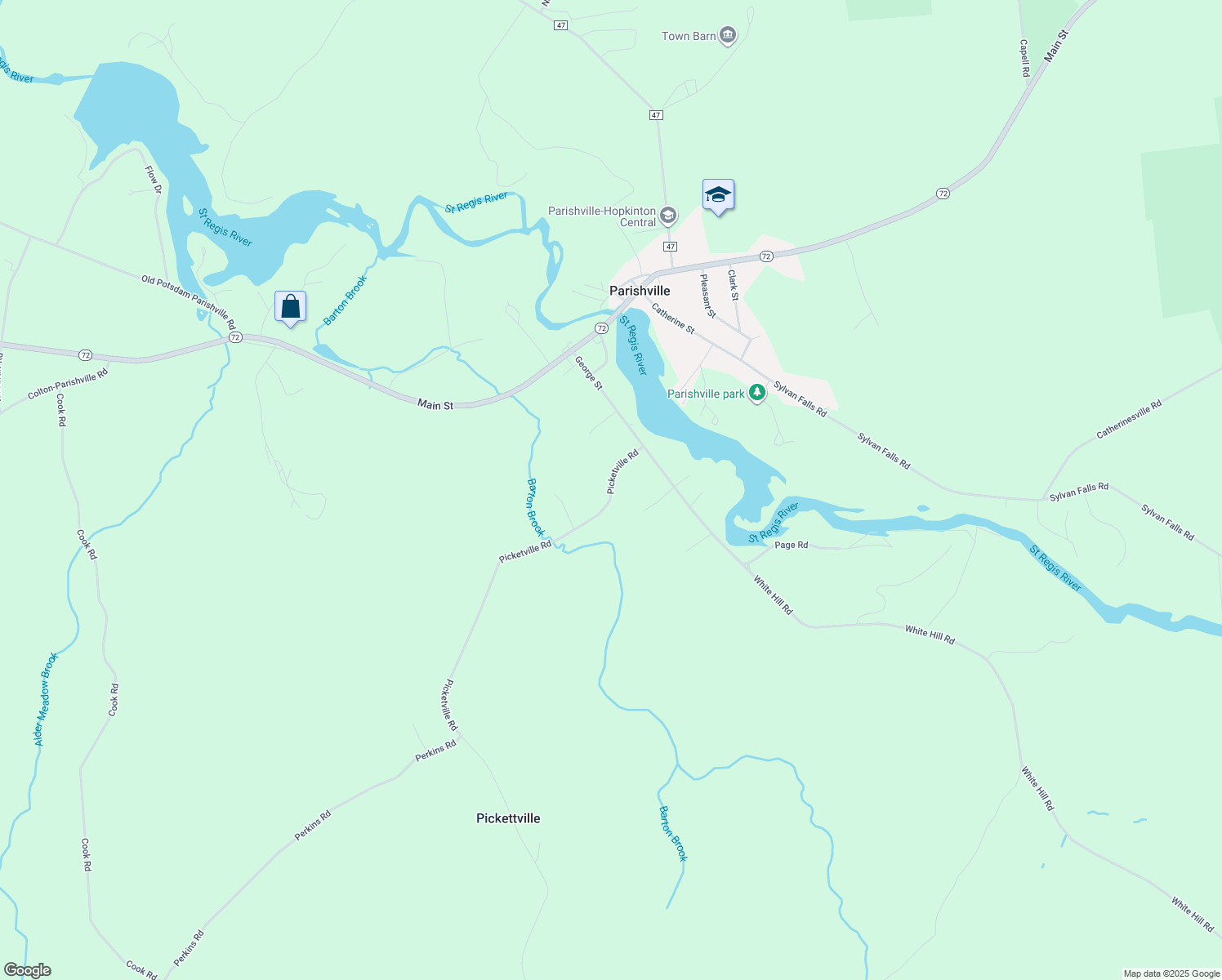map of restaurants, bars, coffee shops, grocery stores, and more near 22 Picketville Rd in Parishville