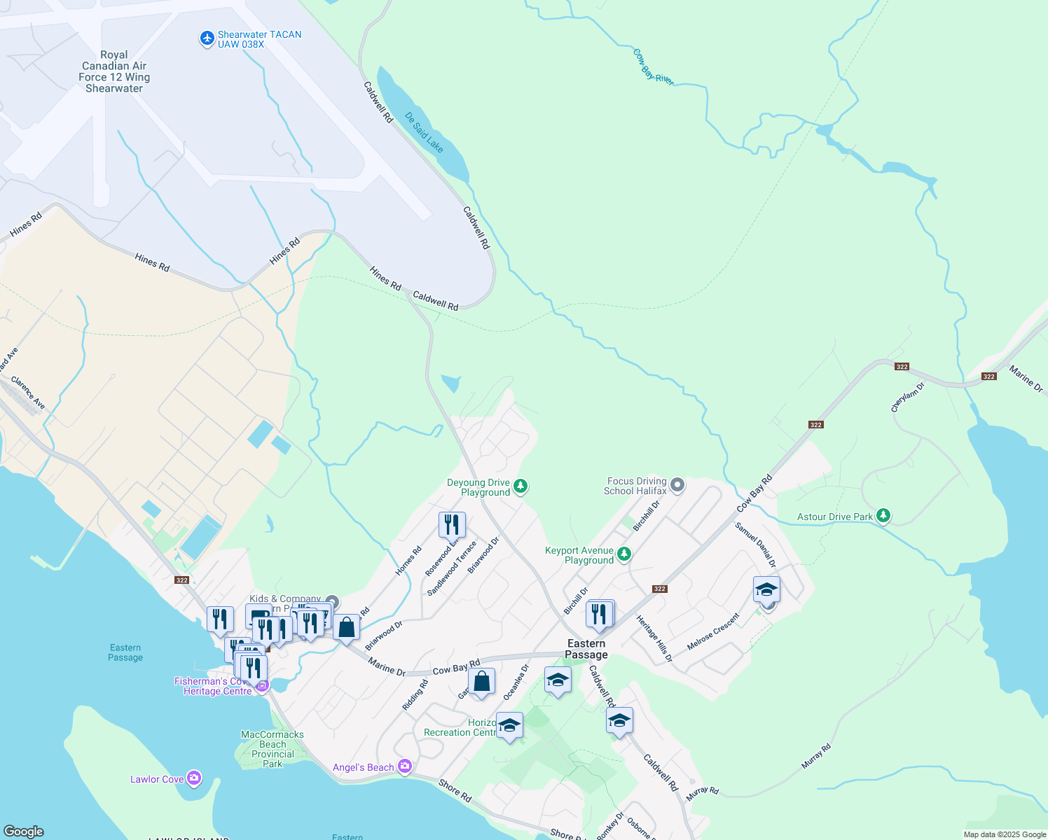map of restaurants, bars, coffee shops, grocery stores, and more near 6 Oak Lane in Eastern Passage