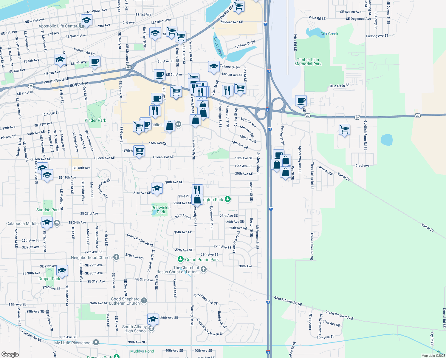 map of restaurants, bars, coffee shops, grocery stores, and more near 3035 20th Avenue Southeast in Albany