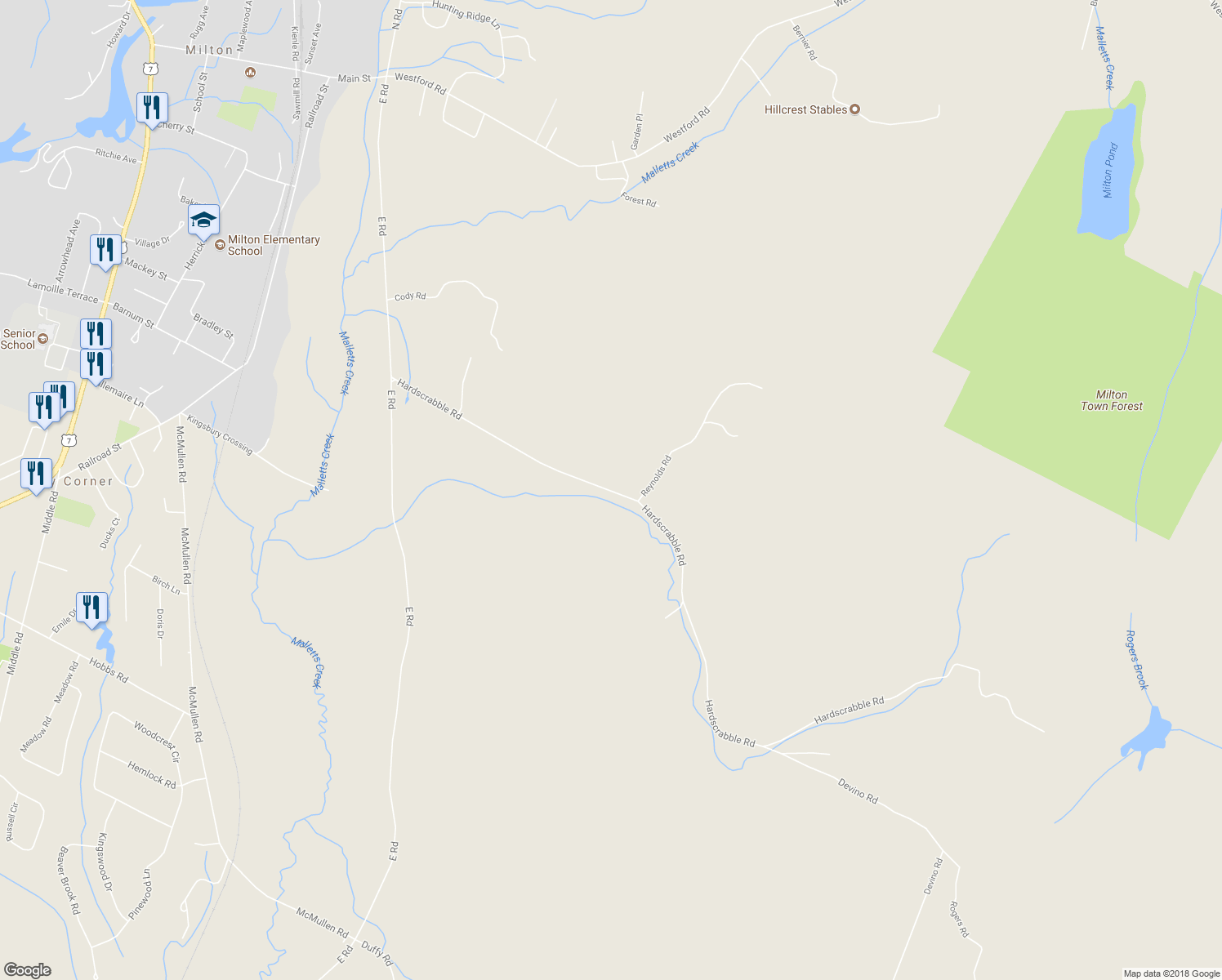 map of restaurants, bars, coffee shops, grocery stores, and more near 96 Hardscrabble Road in Milton