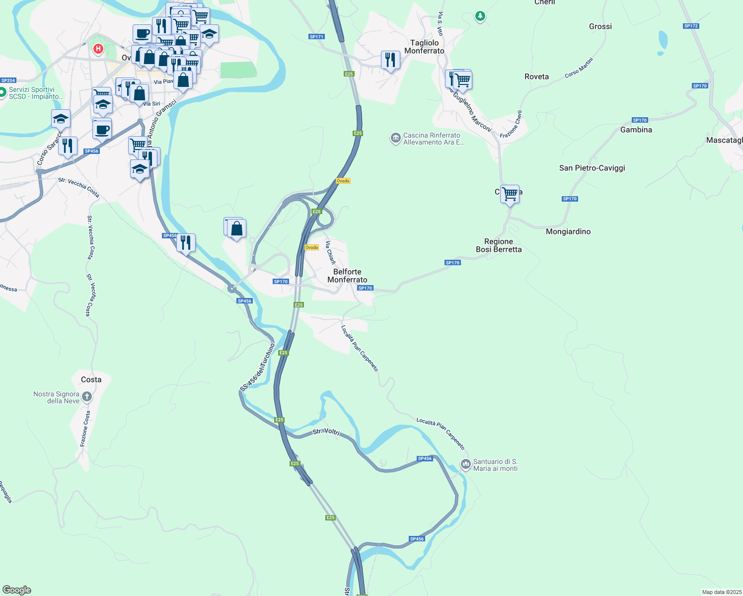 map of restaurants, bars, coffee shops, grocery stores, and more near 5 Via Pastori in Belforte Monferrato