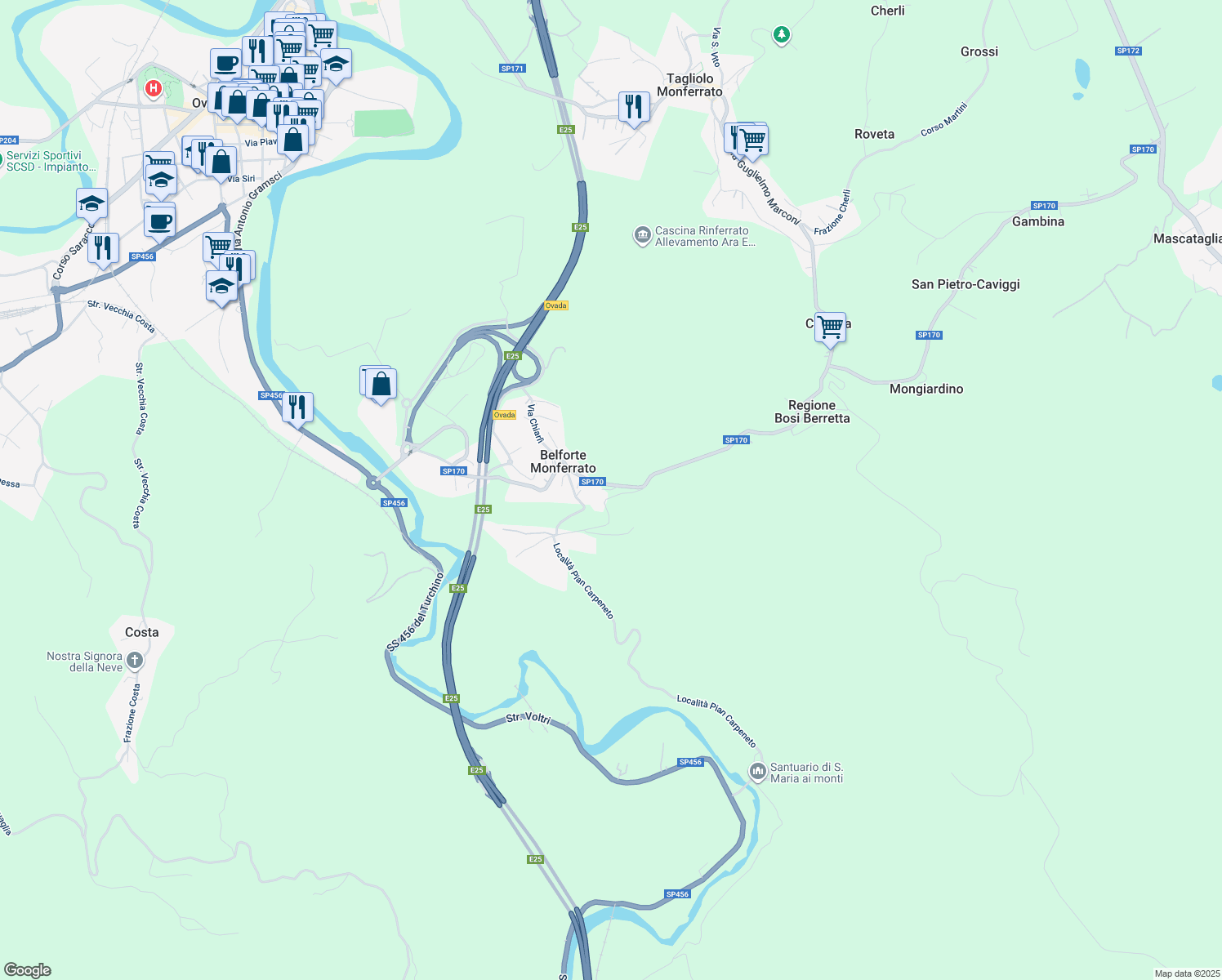 map of restaurants, bars, coffee shops, grocery stores, and more near 5 Via Pastori in Belforte Monferrato