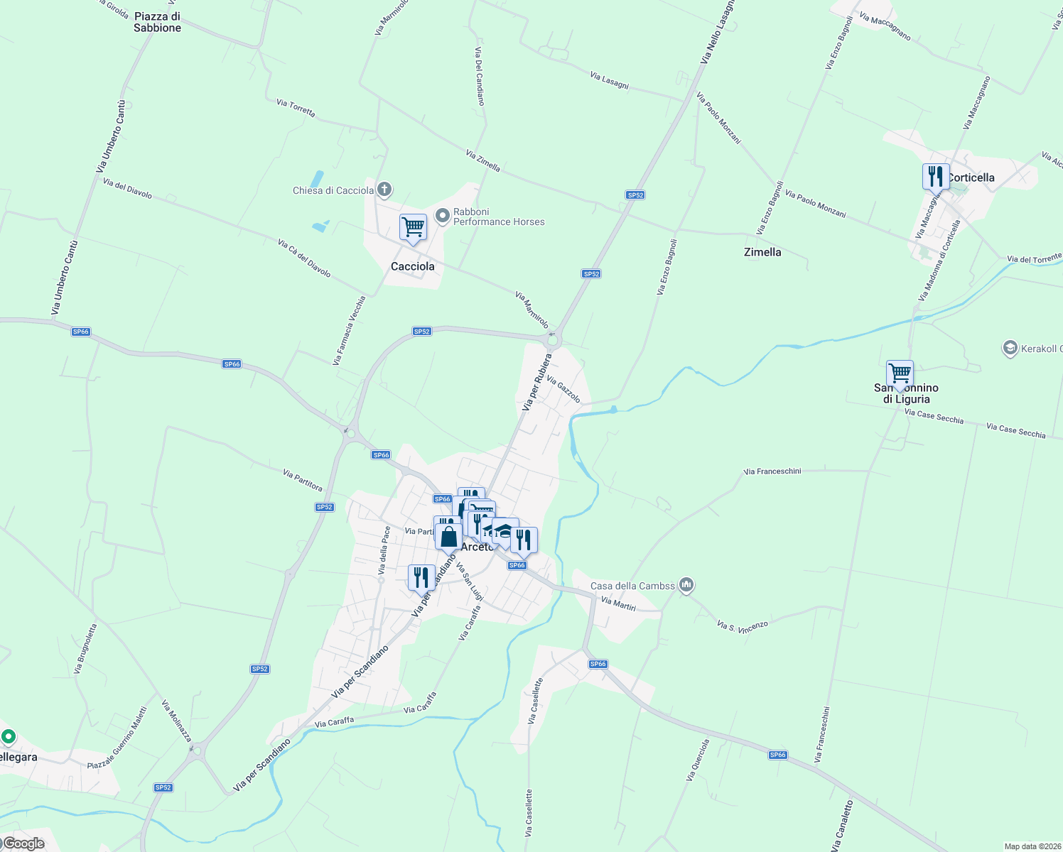 map of restaurants, bars, coffee shops, grocery stores, and more near 38 Via per Rubiera in Arceto