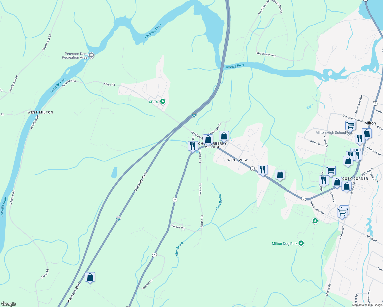 map of restaurants, bars, coffee shops, grocery stores, and more near 514 U.S. 7 in Milton