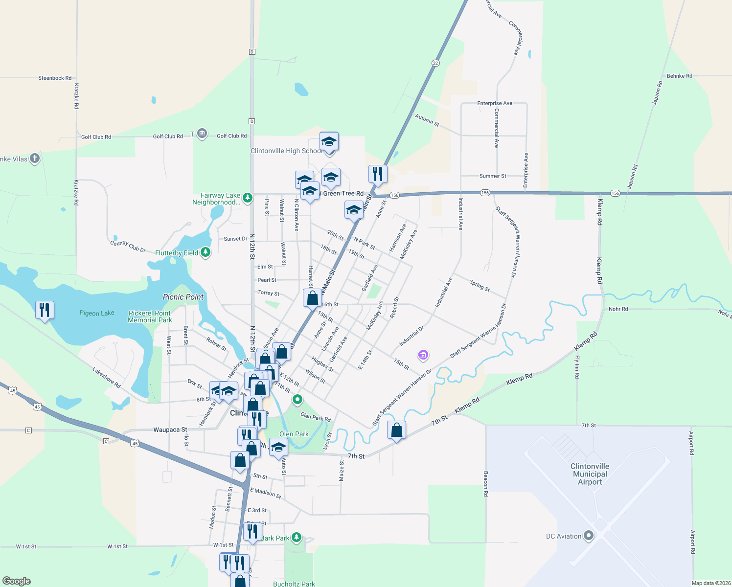 map of restaurants, bars, coffee shops, grocery stores, and more near 160 Garfield Avenue in Clintonville
