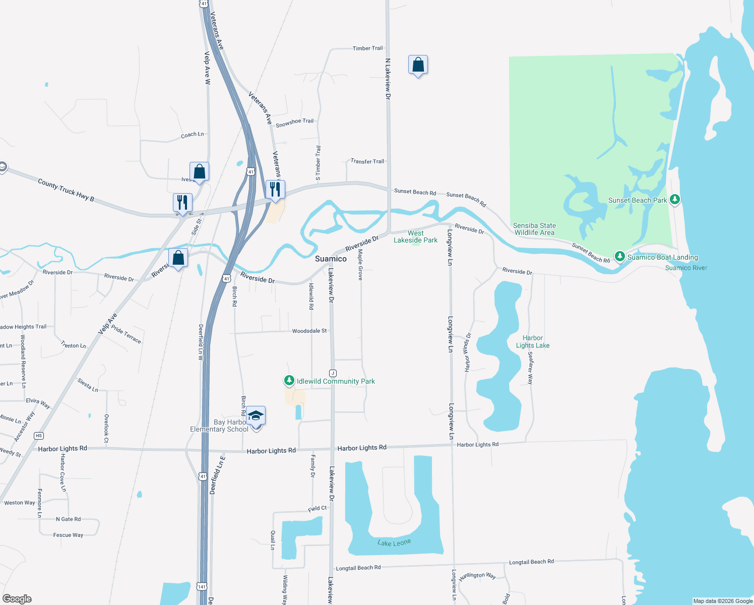 map of restaurants, bars, coffee shops, grocery stores, and more near 3186 Maple Grove in Suamico