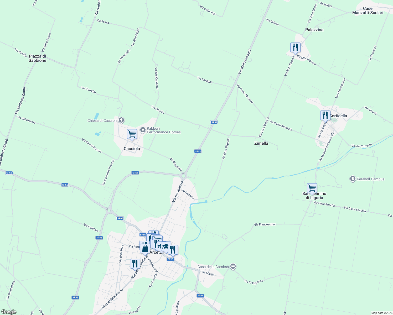 map of restaurants, bars, coffee shops, grocery stores, and more near 38 Via per Rubiera in Arceto