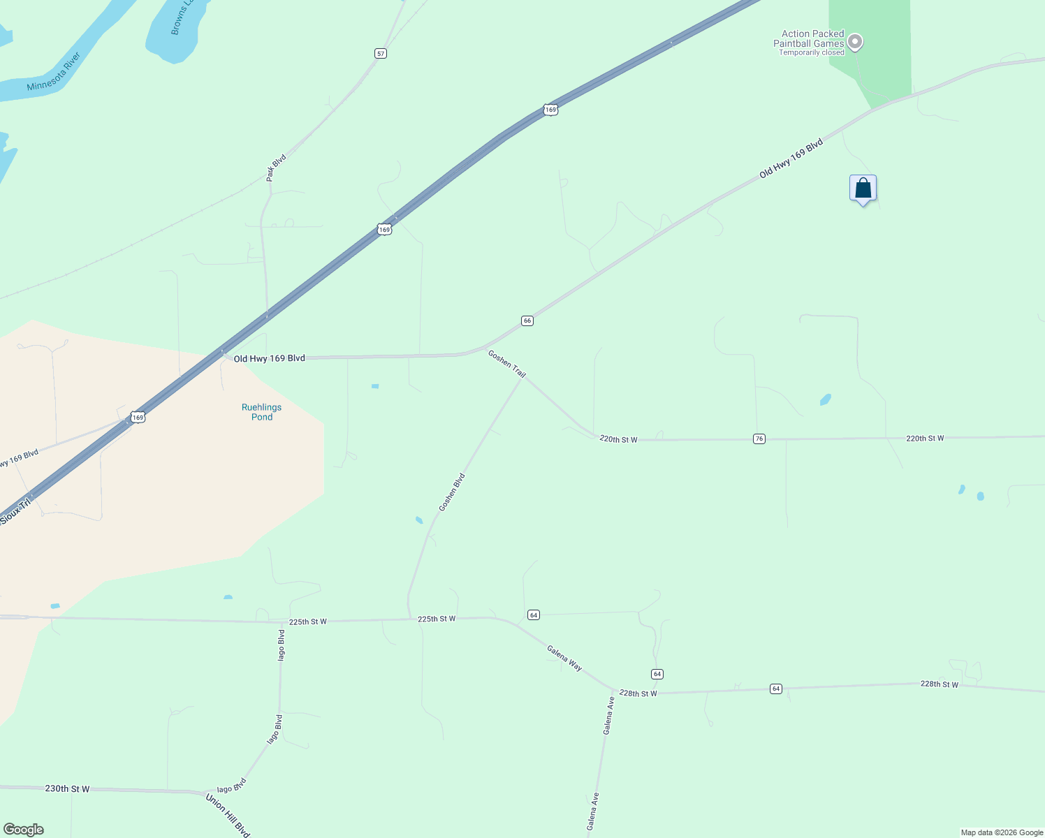 map of restaurants, bars, coffee shops, grocery stores, and more near 21975 Goshen Boulevard in Belle Plaine